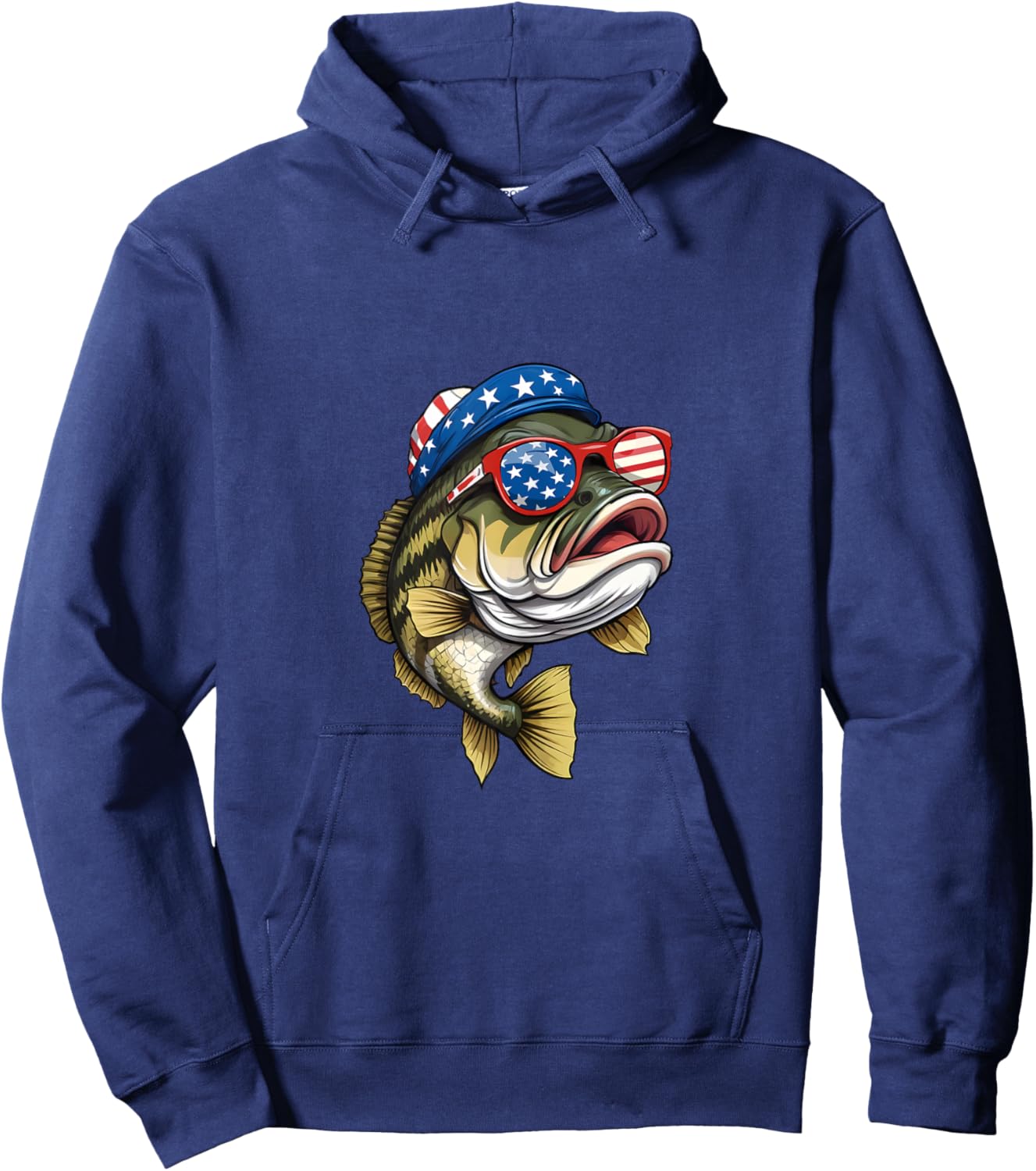 Bass Fish 4th Of July American US Flag Patriotic Fishing Hoodie - Hoodie | Navy