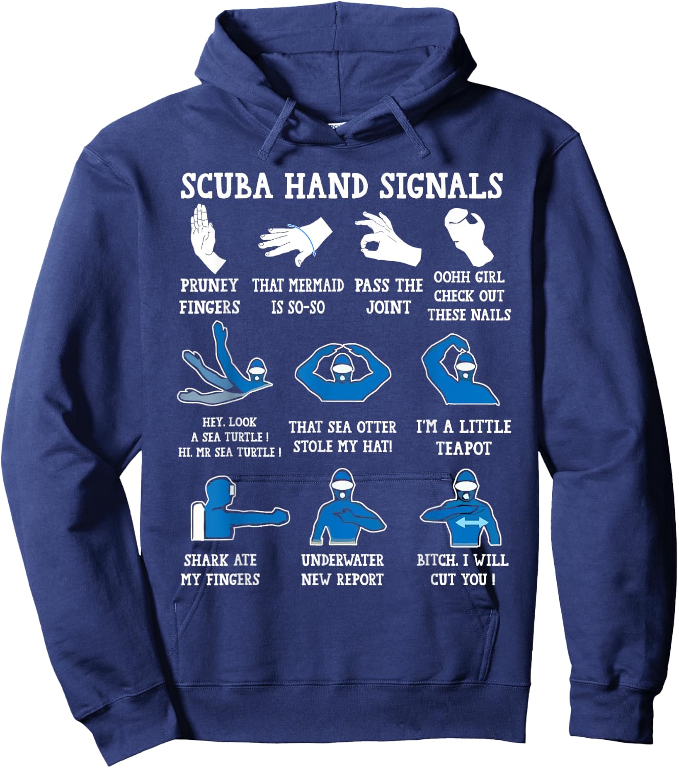 Funny Scuba Hand Signals Scuba Diving Dive Hoodie - Hoodie | Navy