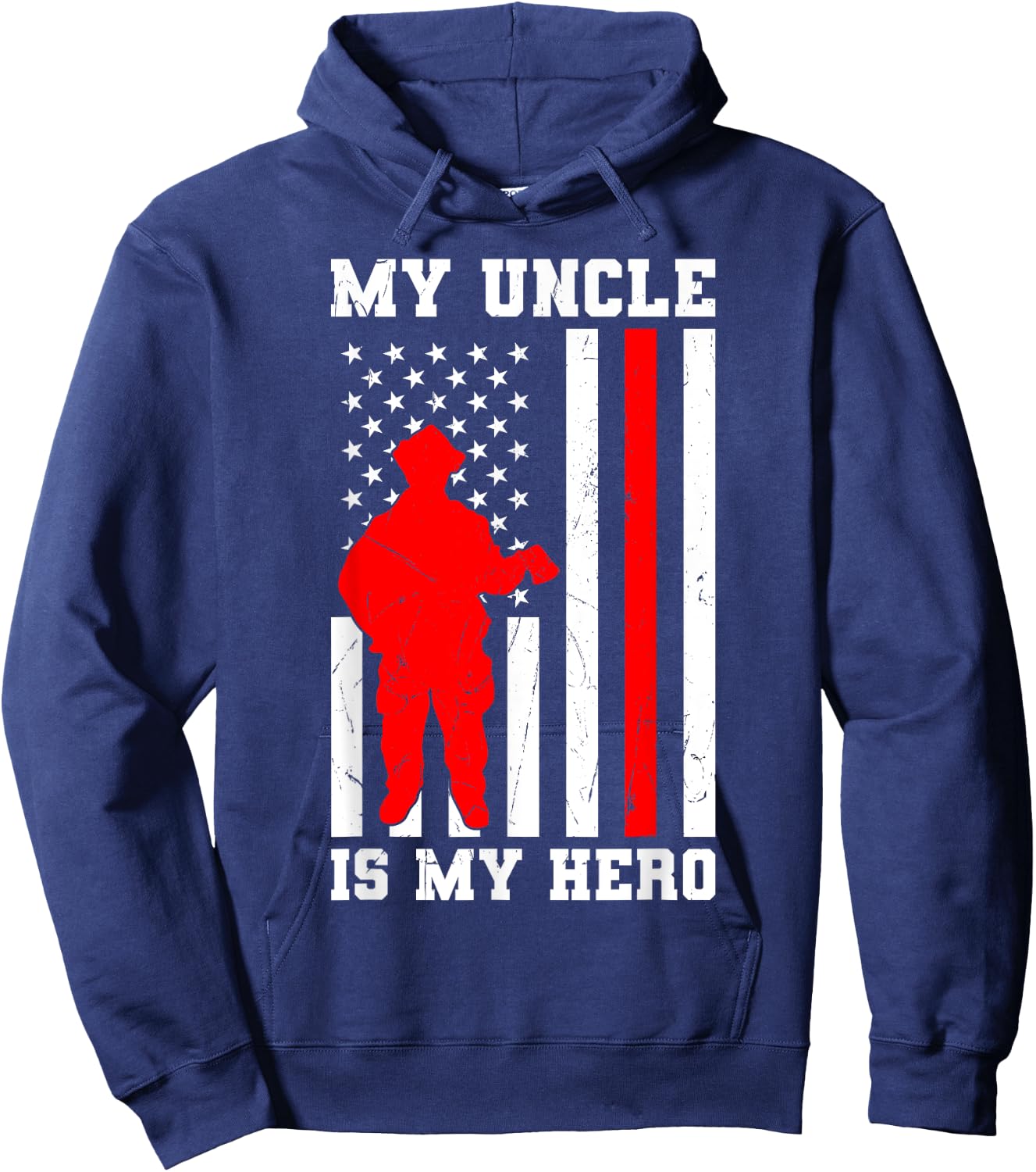 My Uncle is my Hero Firefighter Thin Red Line Flag Hoodie - Hoodie | Navy