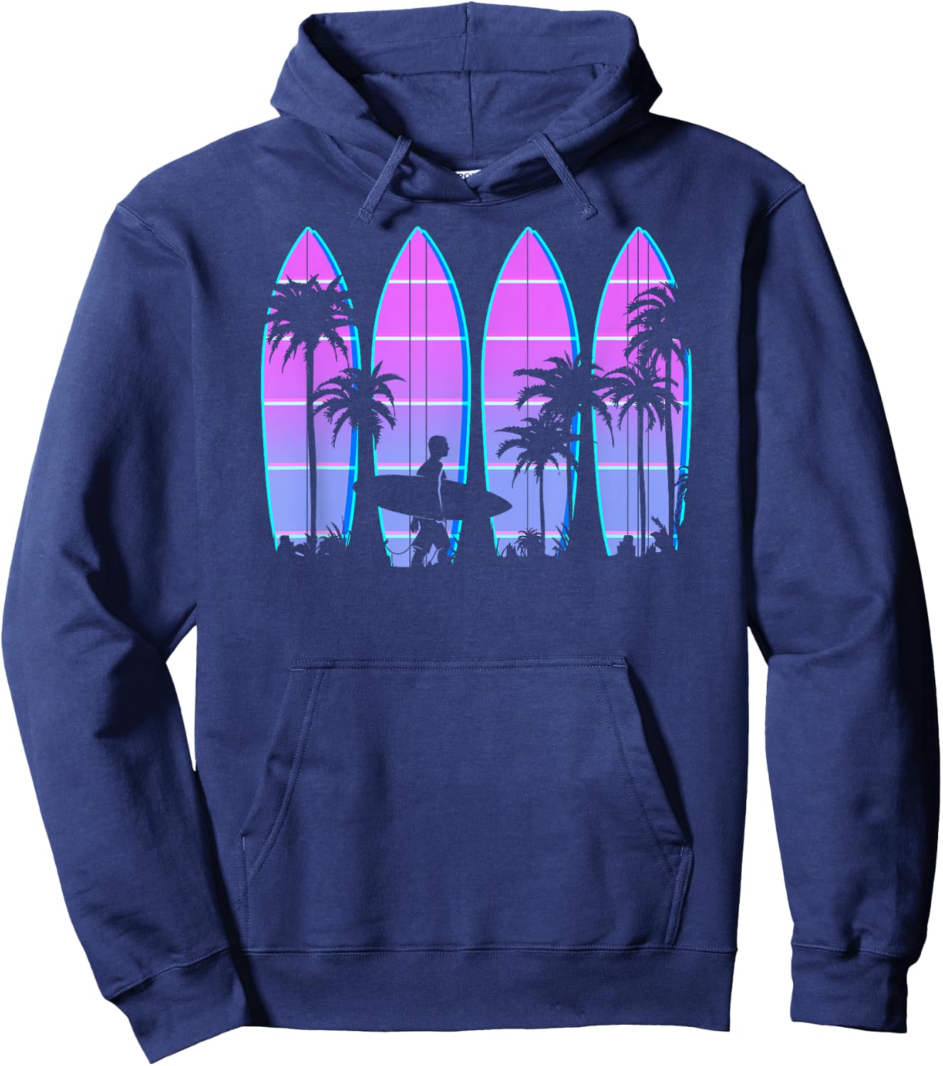 Surfboard Men Women Kids Surfing Vaporwave Retro Wave Surfer Hoodie - Hoodie | Navy