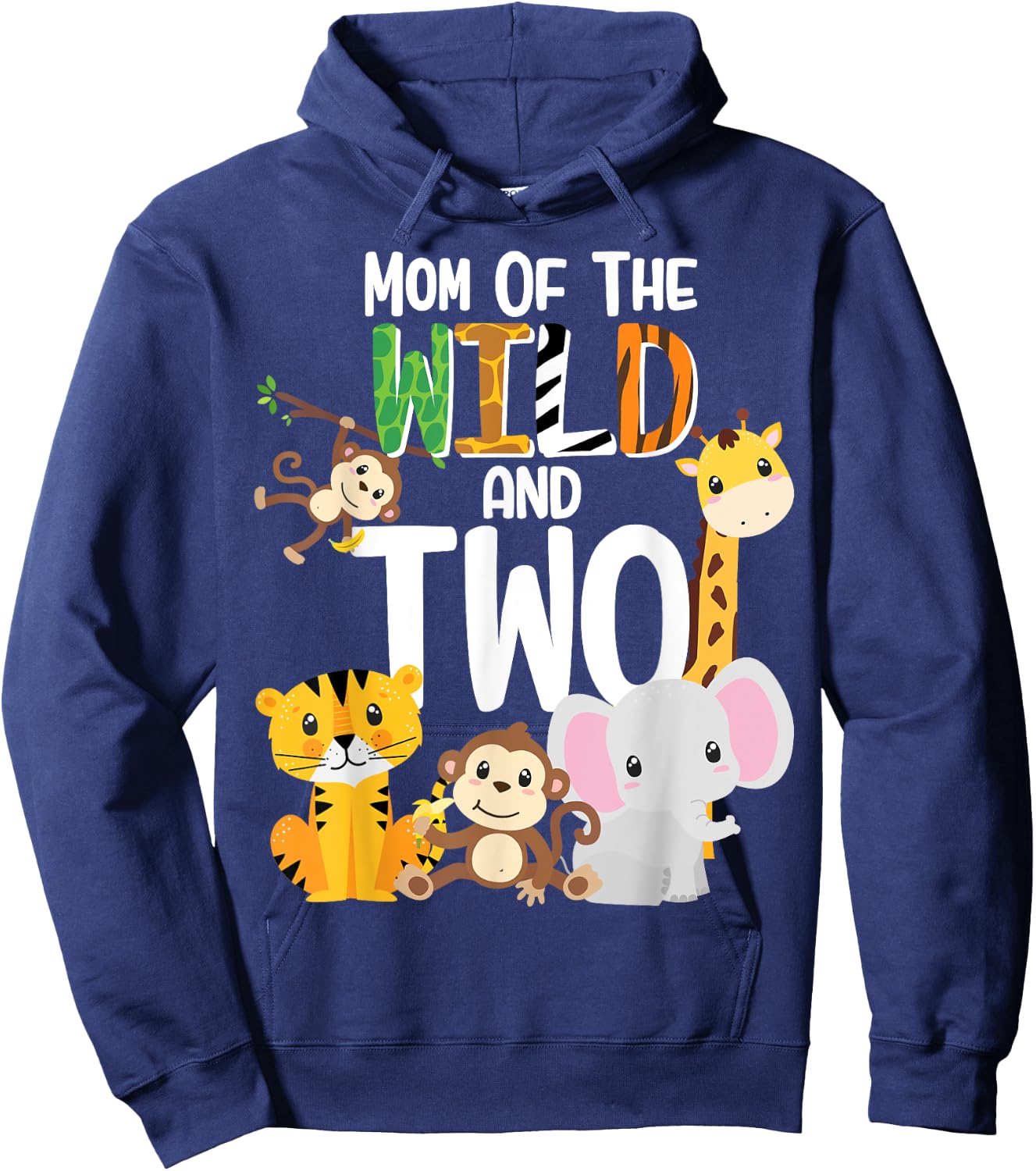 Mom of the Wild and Two Zoo Theme Birthday Safari Jungle Hoodie - Hoodie | Navy