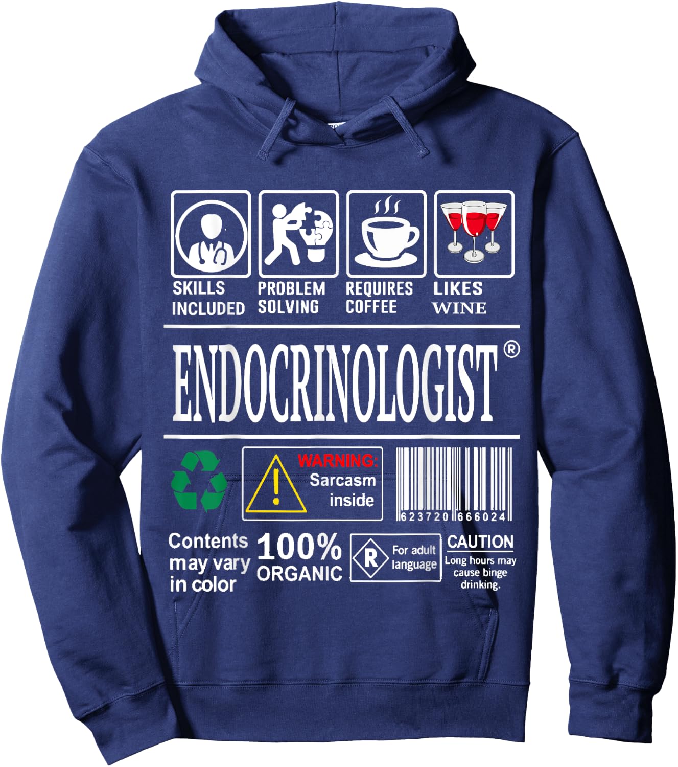 Endocrinologist Doctor Warning Skills Coffee Wine Sarcasm Hoodie - Hoodie | Navy