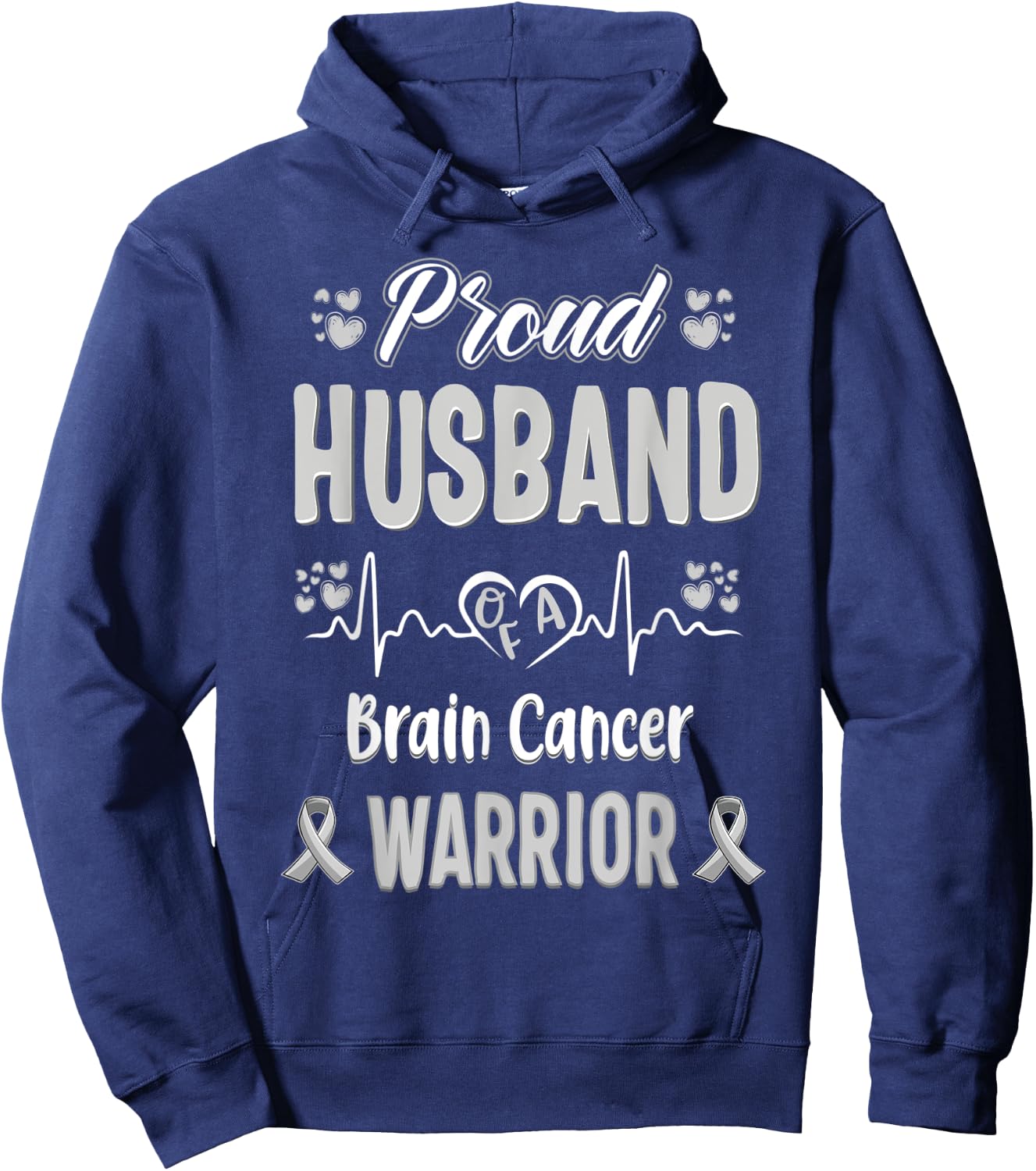 proud Husband Brain cancer warrior awareness ribbon Grey Hoodie - Hoodie | Navy