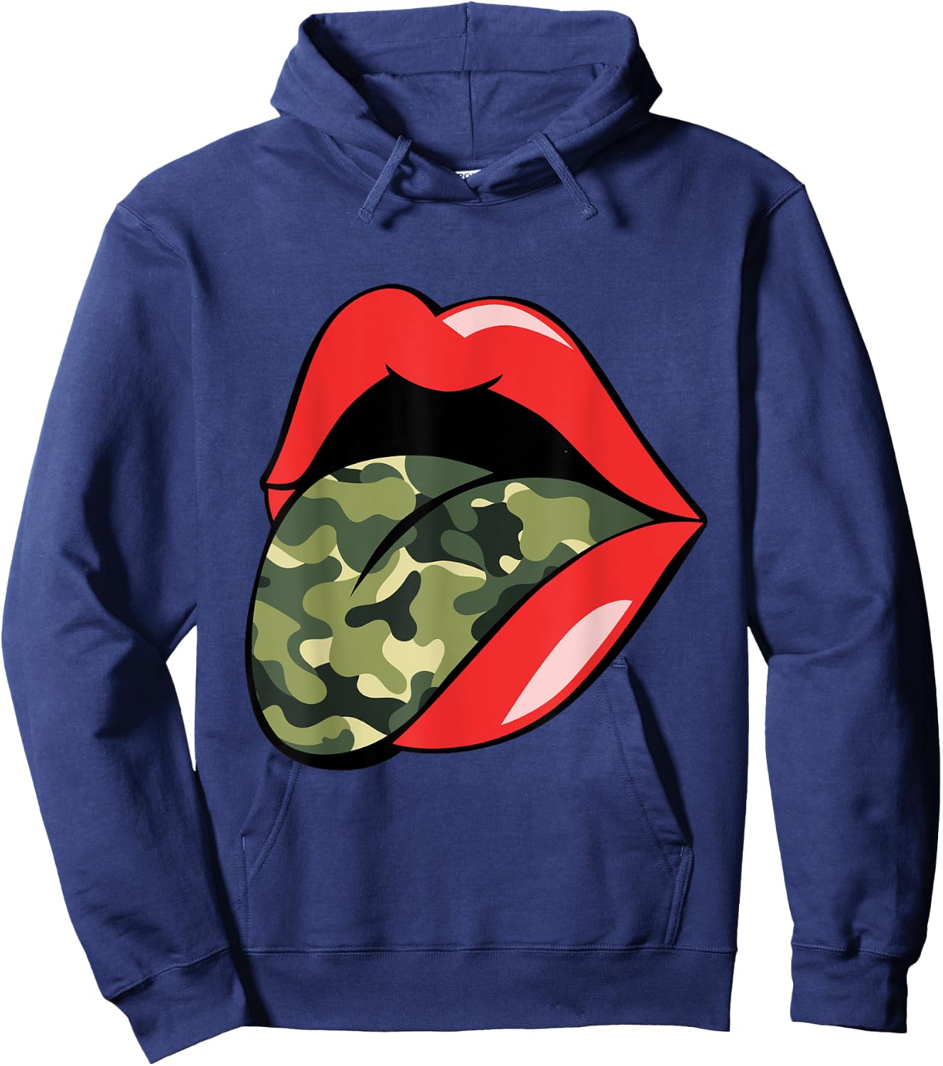 Red Lips Tongue Camouflage Military Trendy Grunge Funny Hoodie - Hoodie | Navy