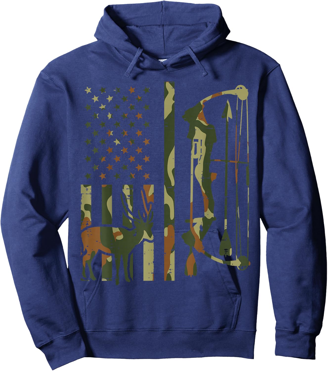 Camo Flag Deer Bow Hunting Patriotic Hunter Dad Archer Hoodie - Hoodie | Navy