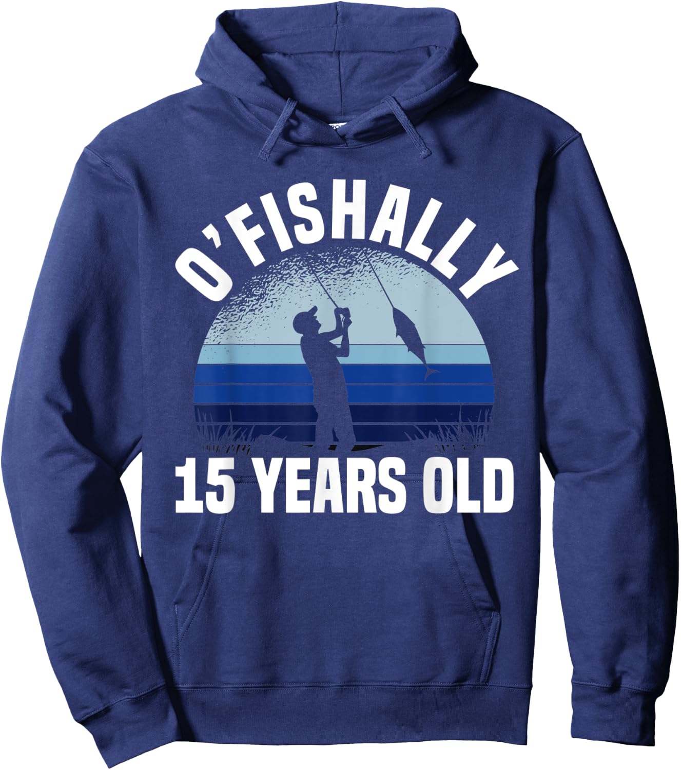 Ofishally 15 Years Old Fisherman 15th Birthday Fishing Hoodie - Hoodie | Navy