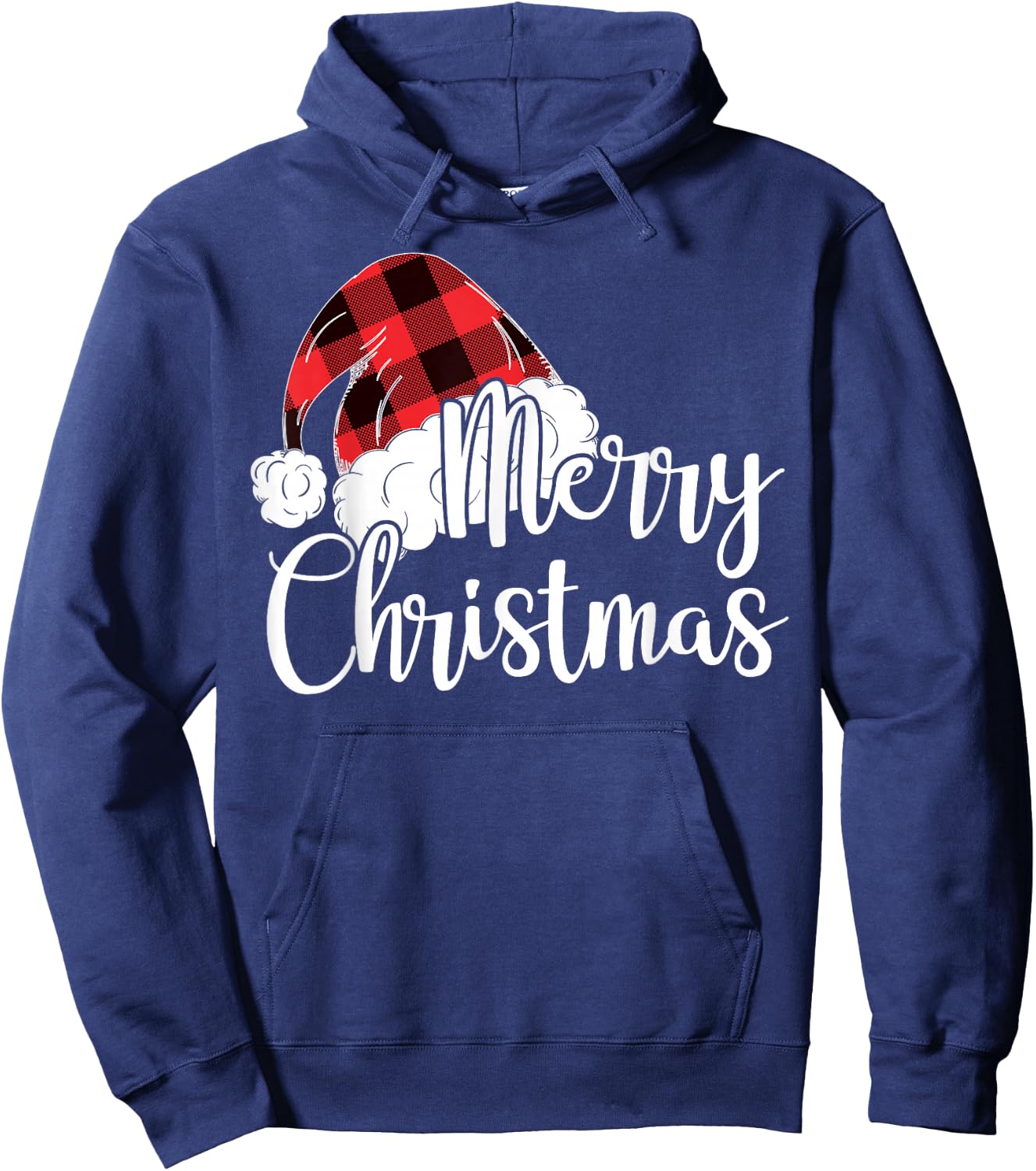 Merry Christmas Gift Cute Plaid Santas Hat Funny Women Xmas Hoodie - Hoodie | Navy