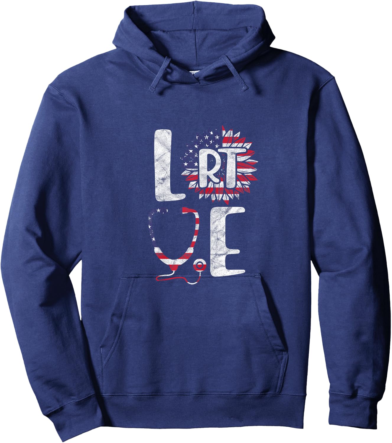 Love RT Respiratory Therapist 4th of July Patriotic Nurse Women Hoodie - Hoodie | Navy