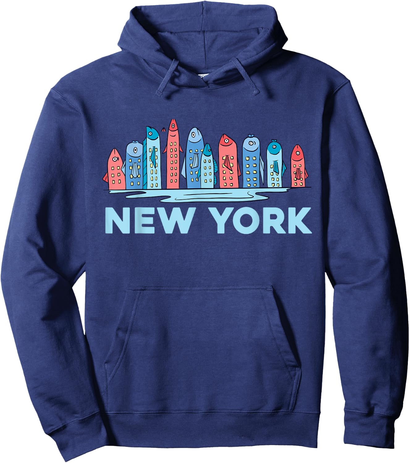 New York City NY NYC Fish Skyline Funny Fishing Pride Gift Hoodie - Hoodie | Navy