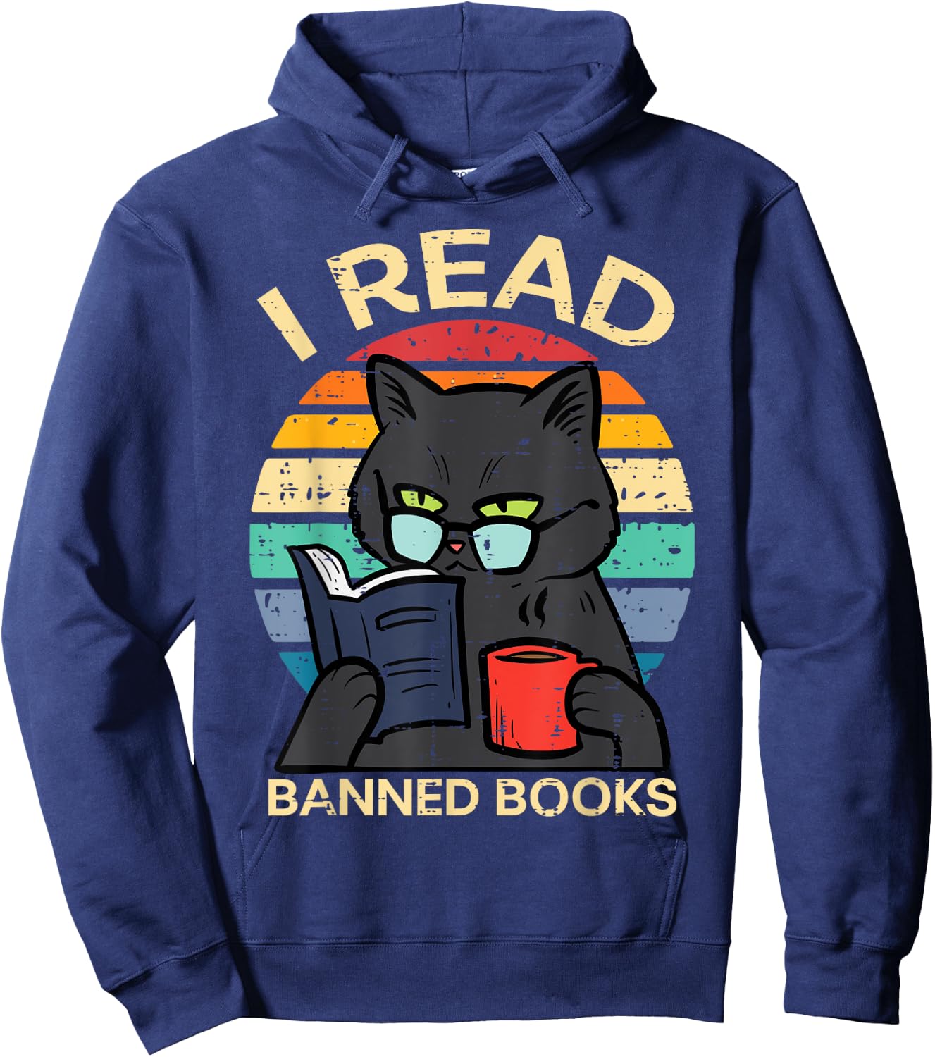 Black Cat Banned Books Funny Read Reading Librarian Women Hoodie - Hoodie | Navy