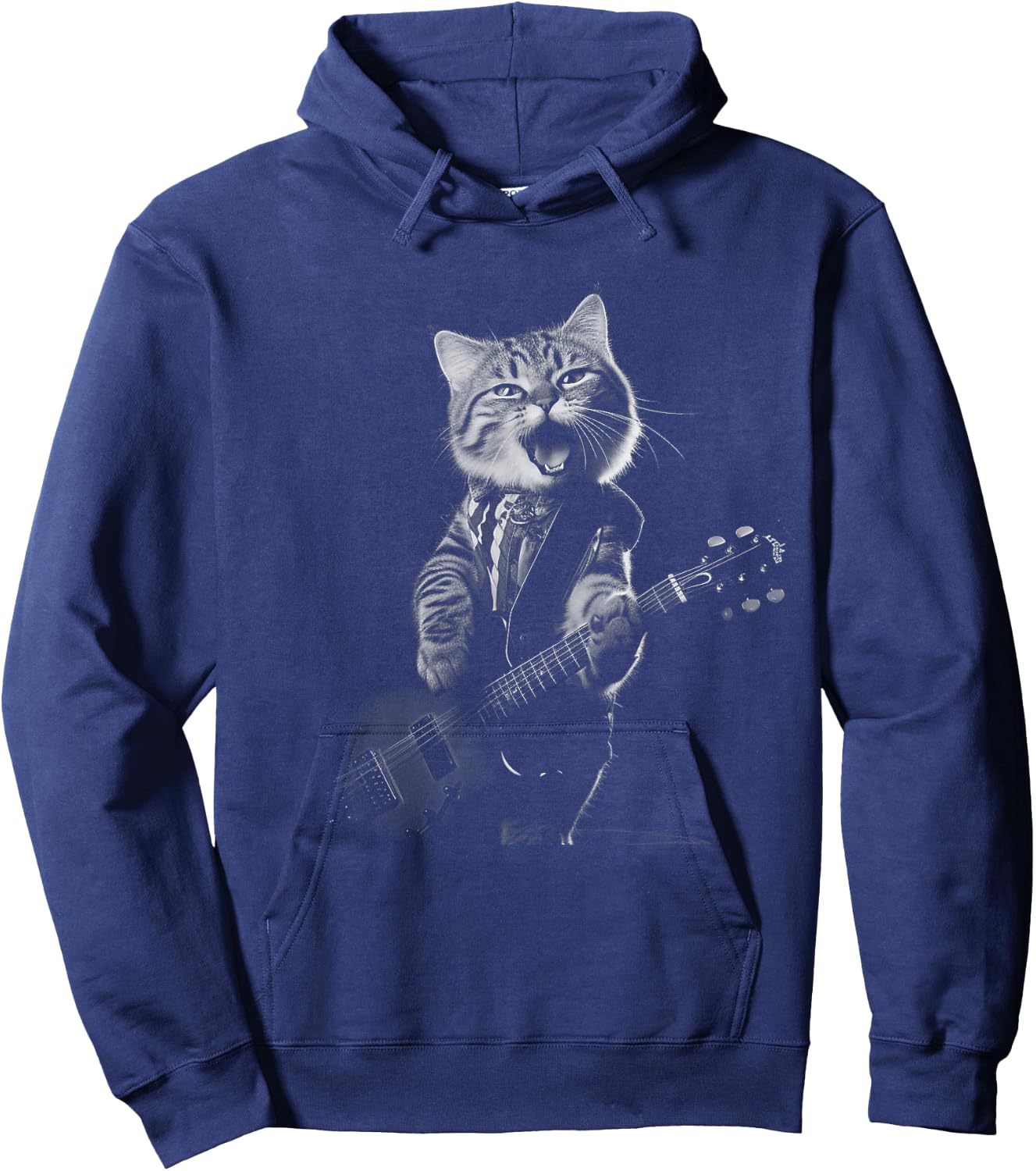 Funny cat musician men women kids music cat playing guitar Hoodie - Hoodie | Navy