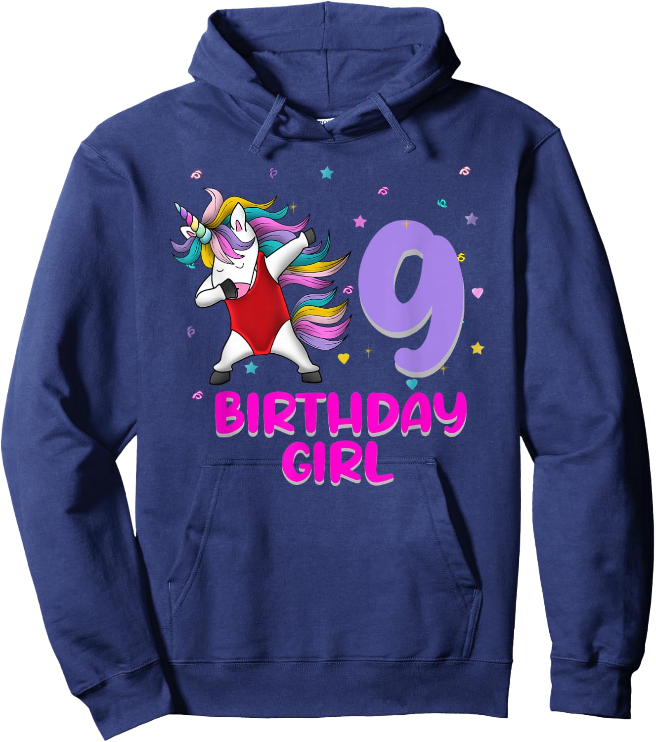 Unicorn Swimsuit 9th Birthday Girl Love Funny 9 Years Old Hoodie - Hoodie | Navy