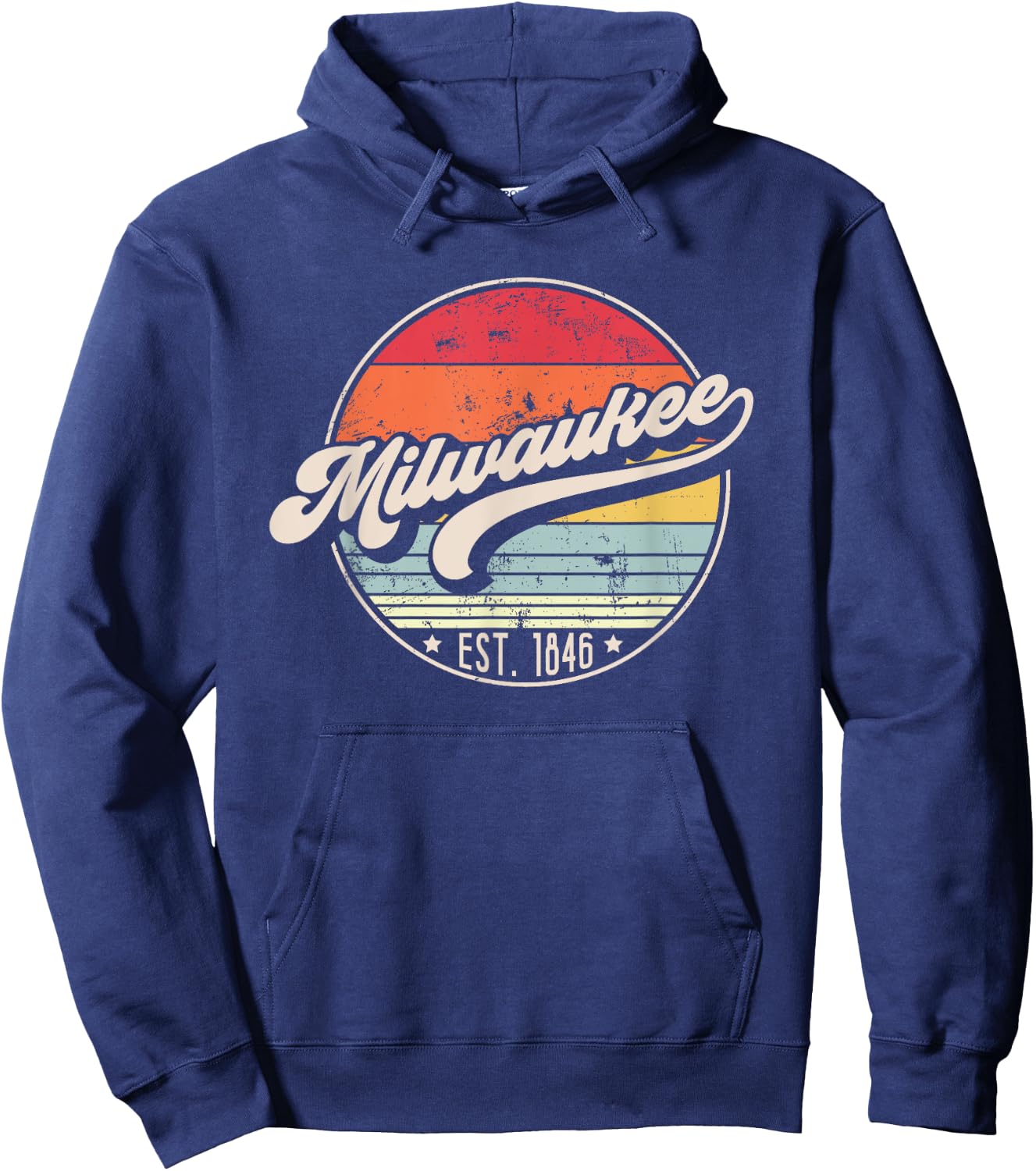 Retro Milwaukee WI Home City 70s Style Sunset Gift Hoodie - Hoodie | Navy