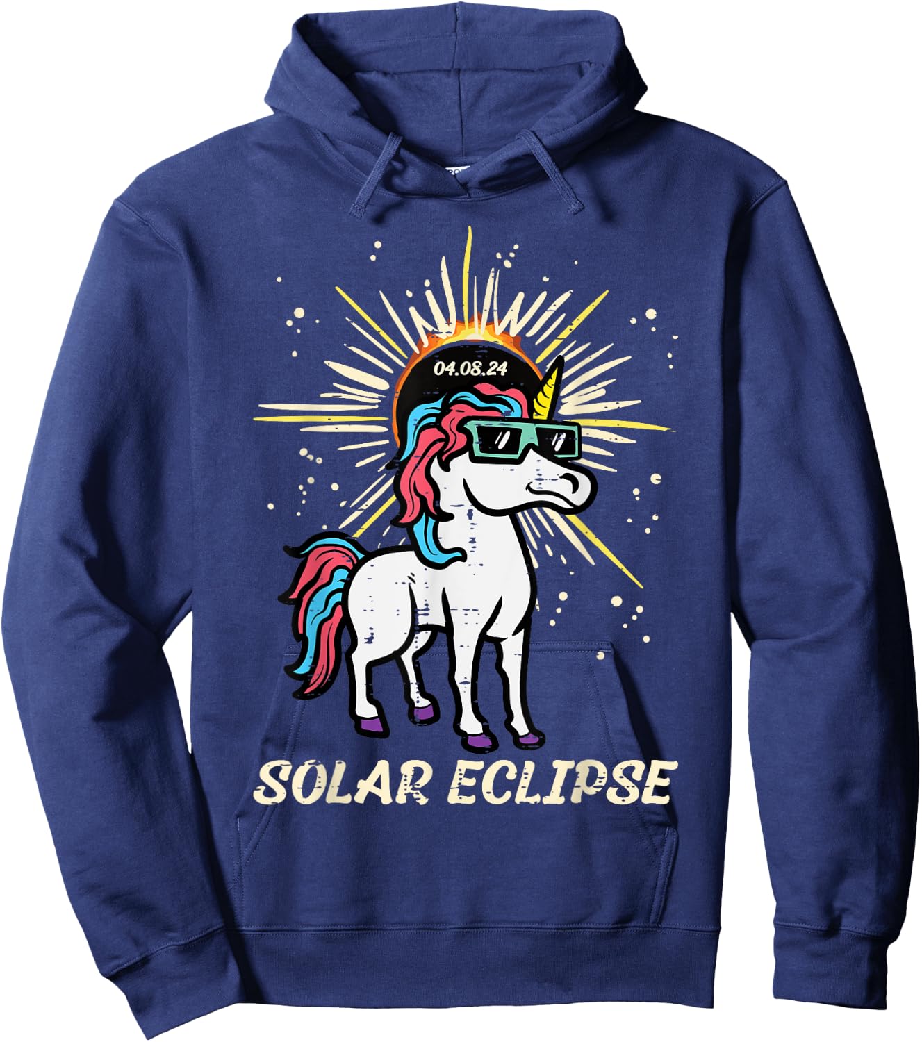 Unicorn Solar Eclipse 2024 Totality April 8 Women Men Kids Hoodie - Hoodie | Navy