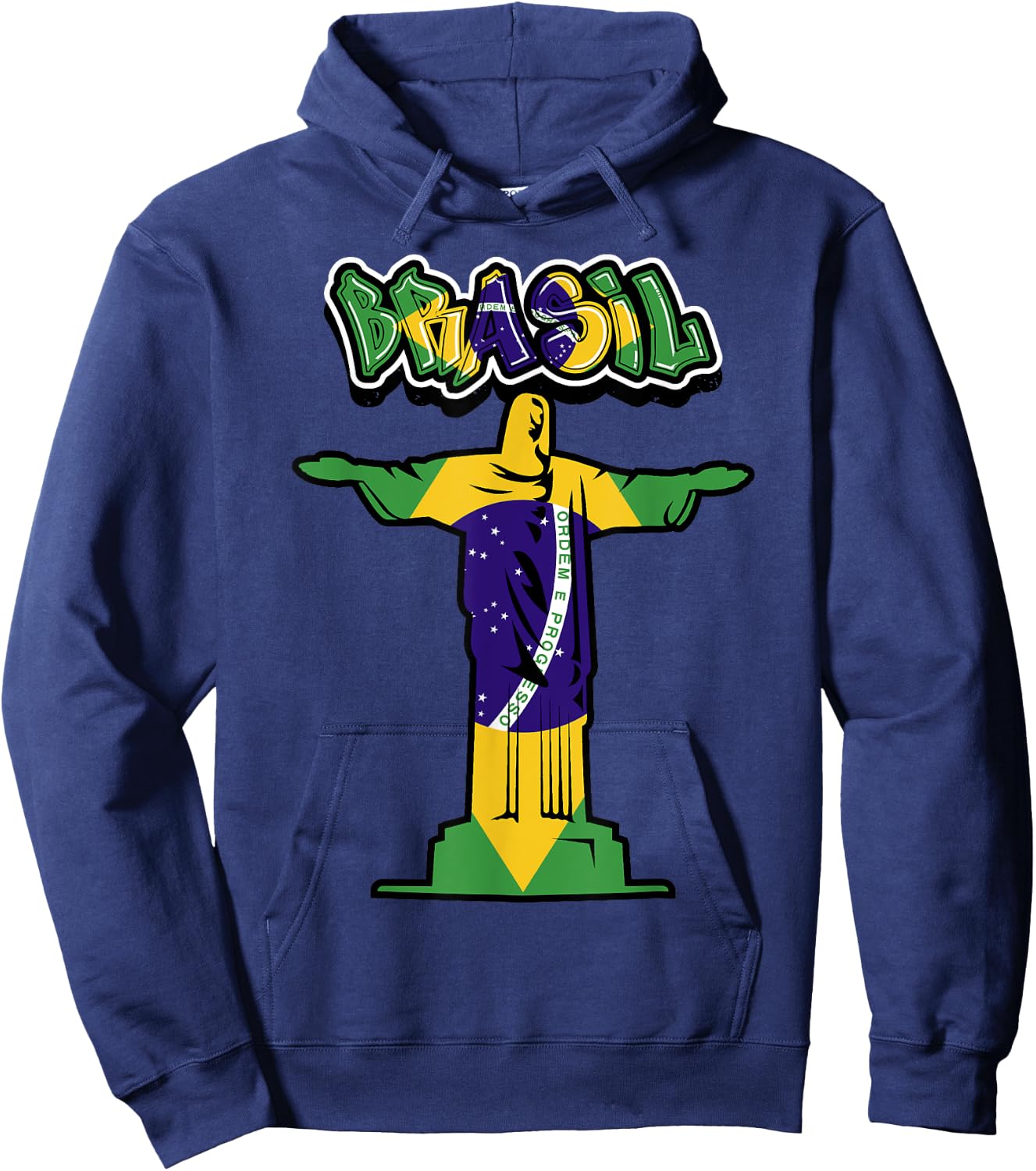 BRASIL - in Graffiti w/ FLAG & Christ The Redeemer Statue Hoodie - Hoodie | Navy