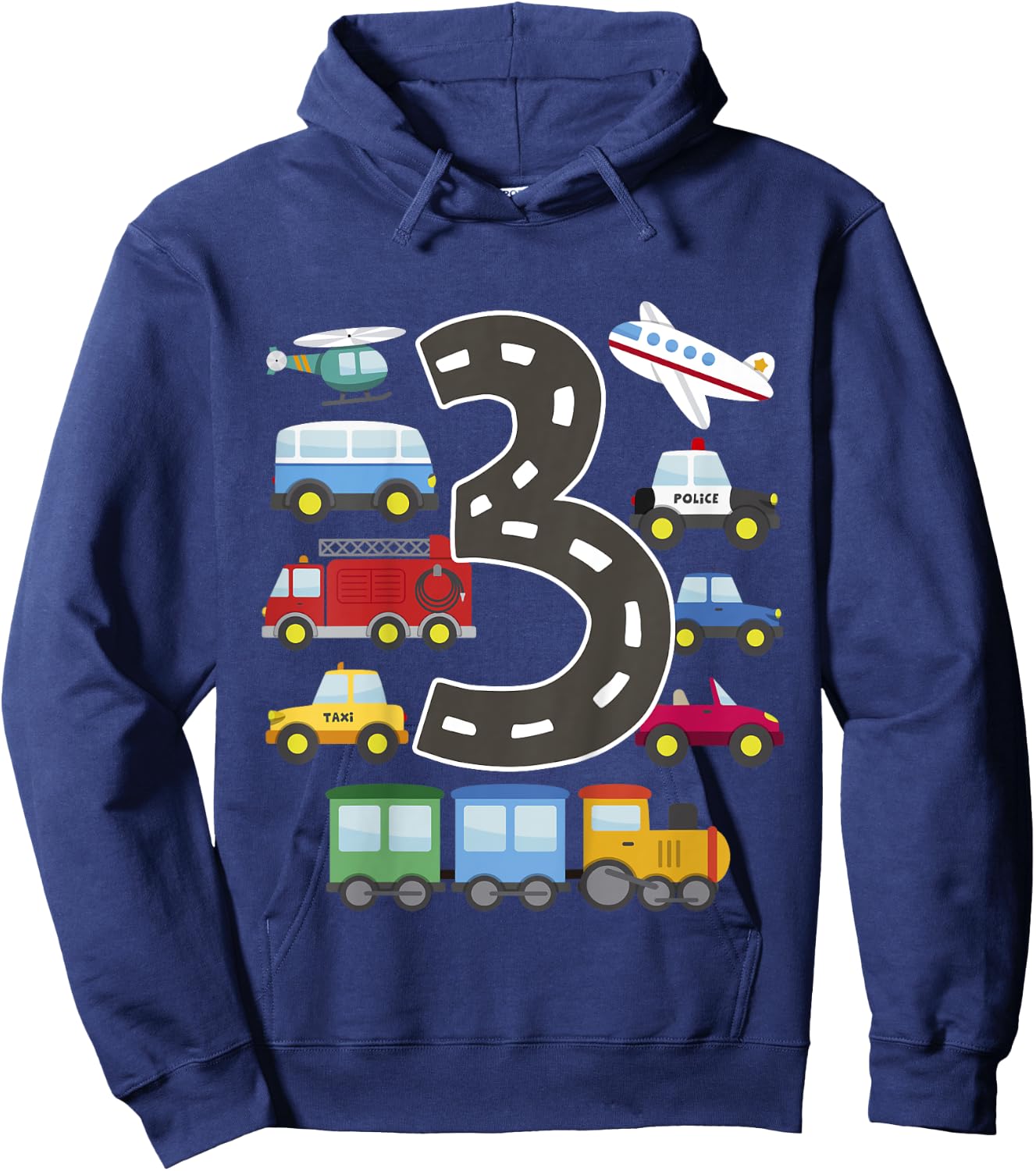 3 Year Old Transportation Birthday Car Train Plane 3rd Gift Hoodie - Hoodie | Navy