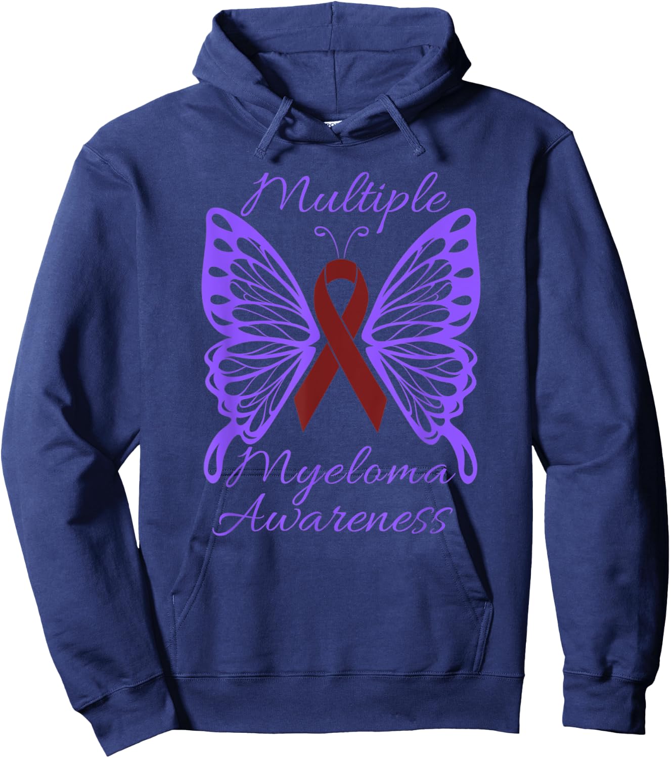 Multiple Myeloma Awareness Butterfly with Burgundy Ribbon Hoodie - Hoodie | Navy
