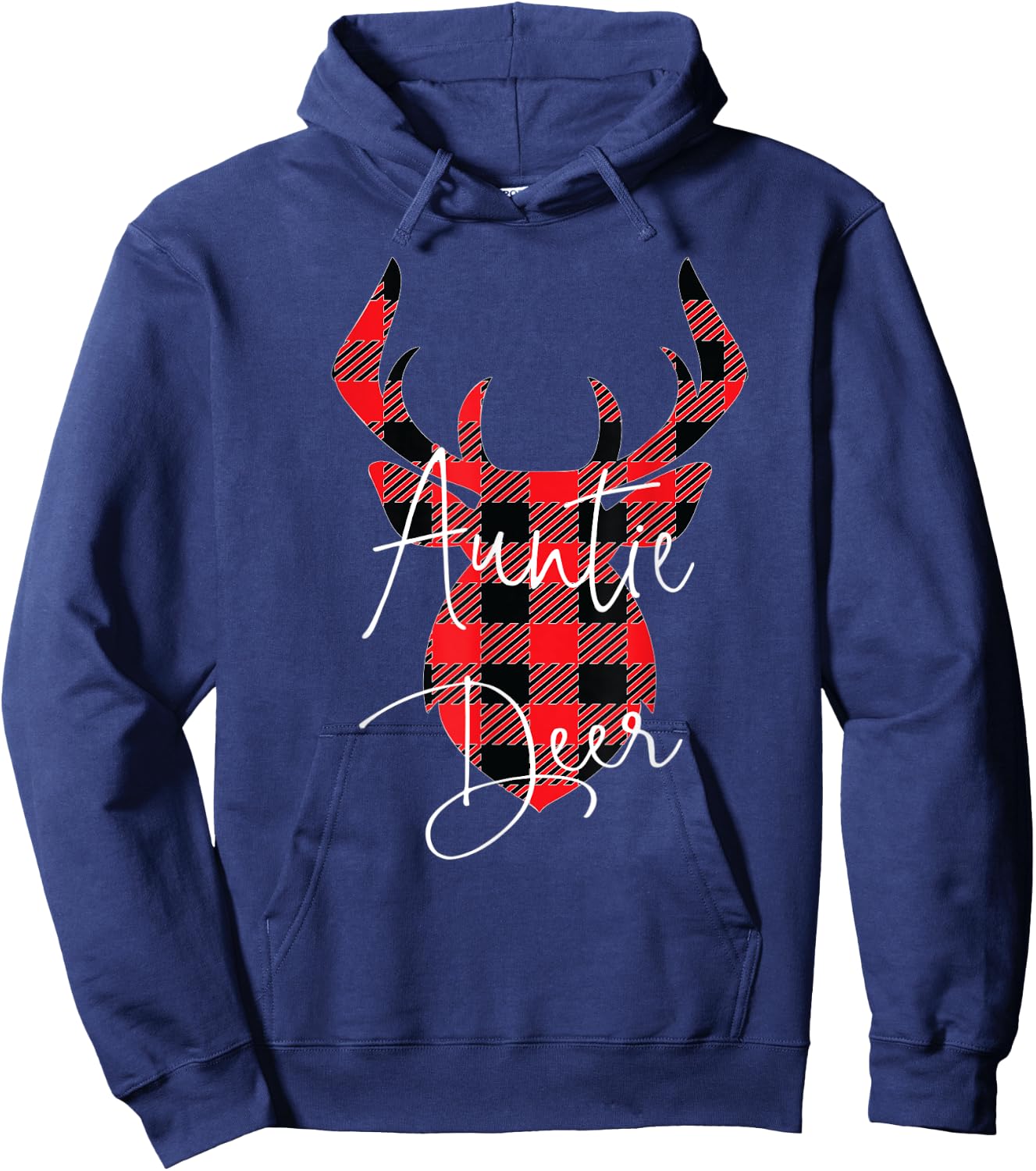 Auntie Deer Christmas Pajama Red Plaid Buffalo Matching Hoodie - Hoodie | Navy