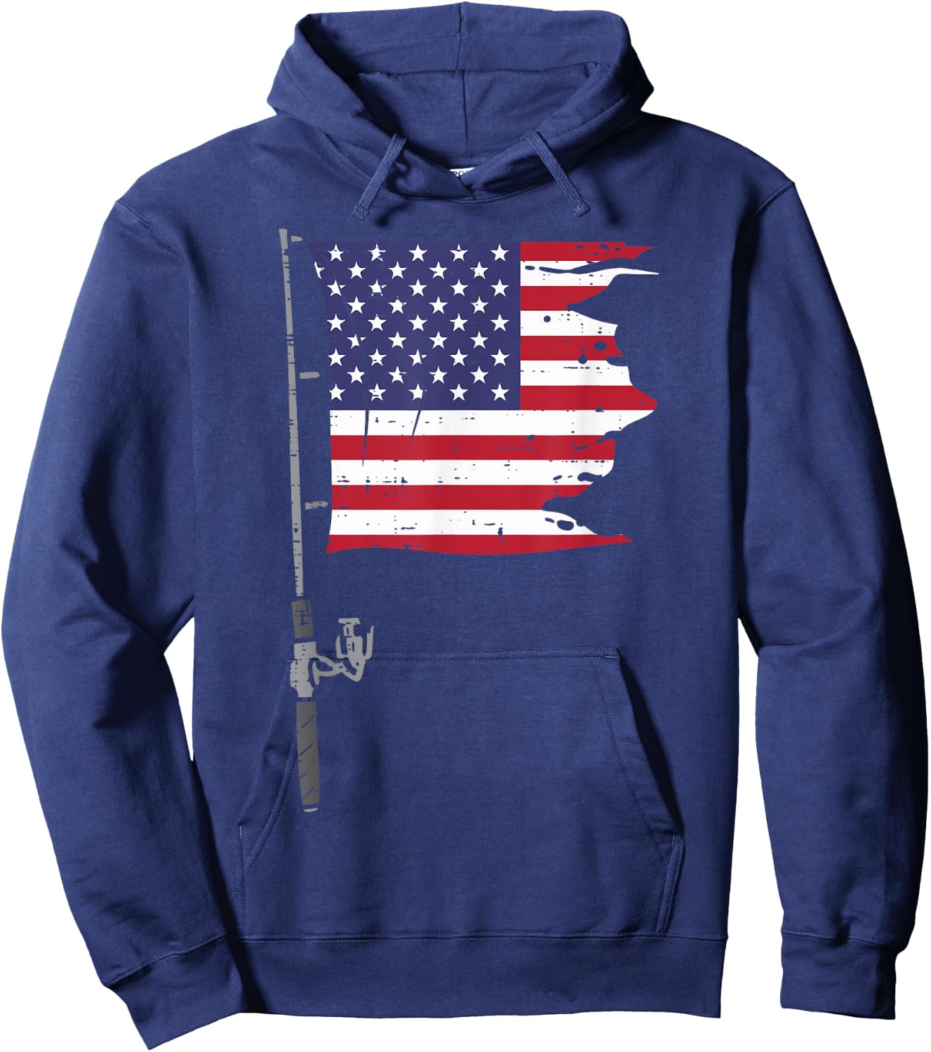 Fishing Rod American Flag Fish 4th Of July Patriot Men Dad Hoodie - Hoodie | Navy