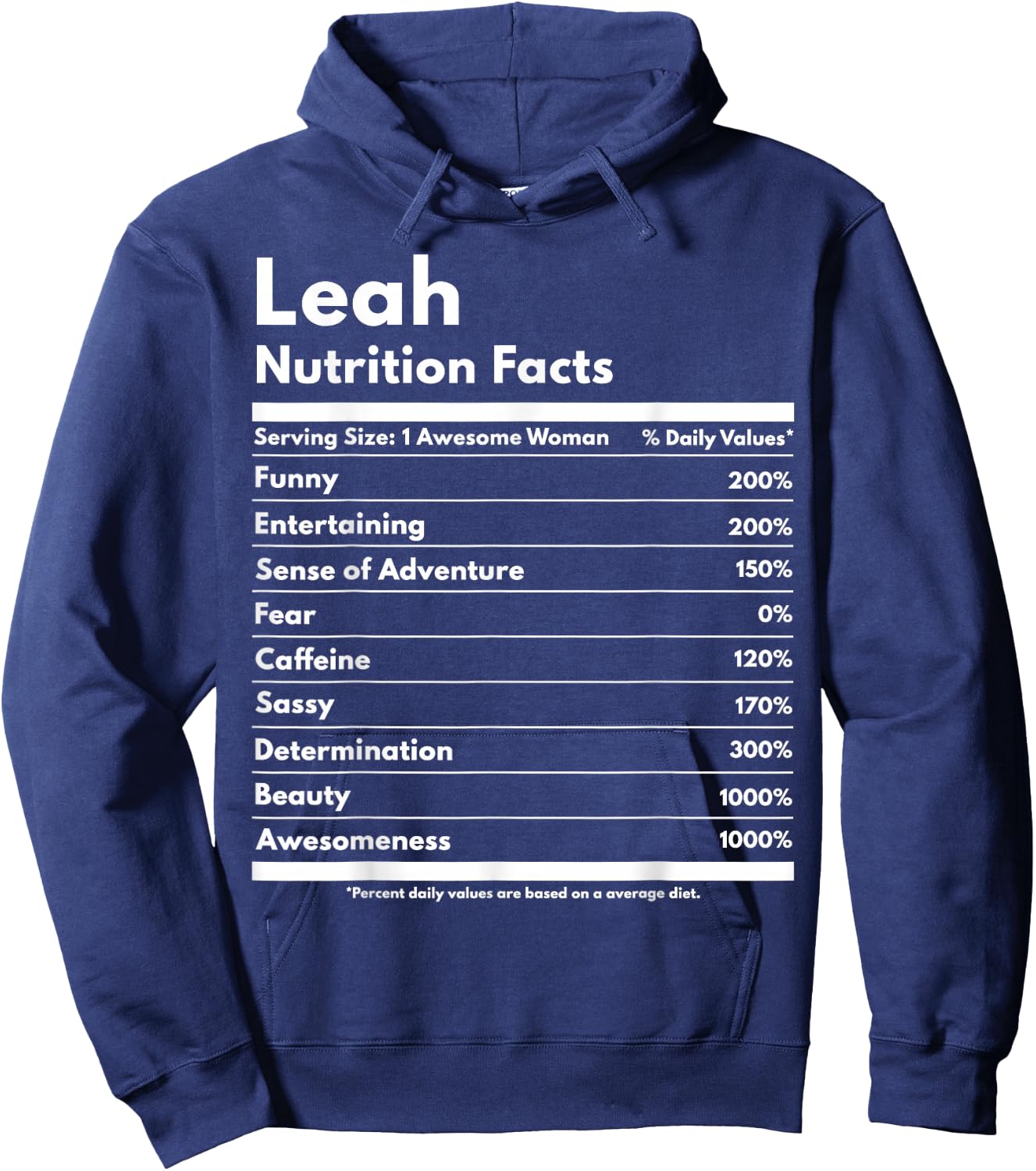 That's My Name Co. Leah Leah Nutrition Facts Funny Personalized Name Leah Hoodie - Hoodie | Navy