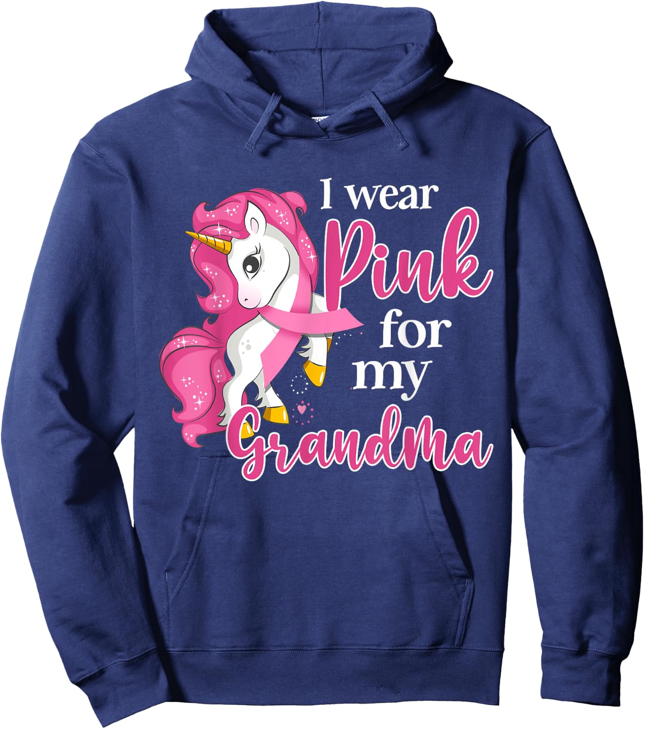 I Wear Pink For My Grandma Unicorn Breast Cancer Awareness Hoodie - Hoodie | Navy