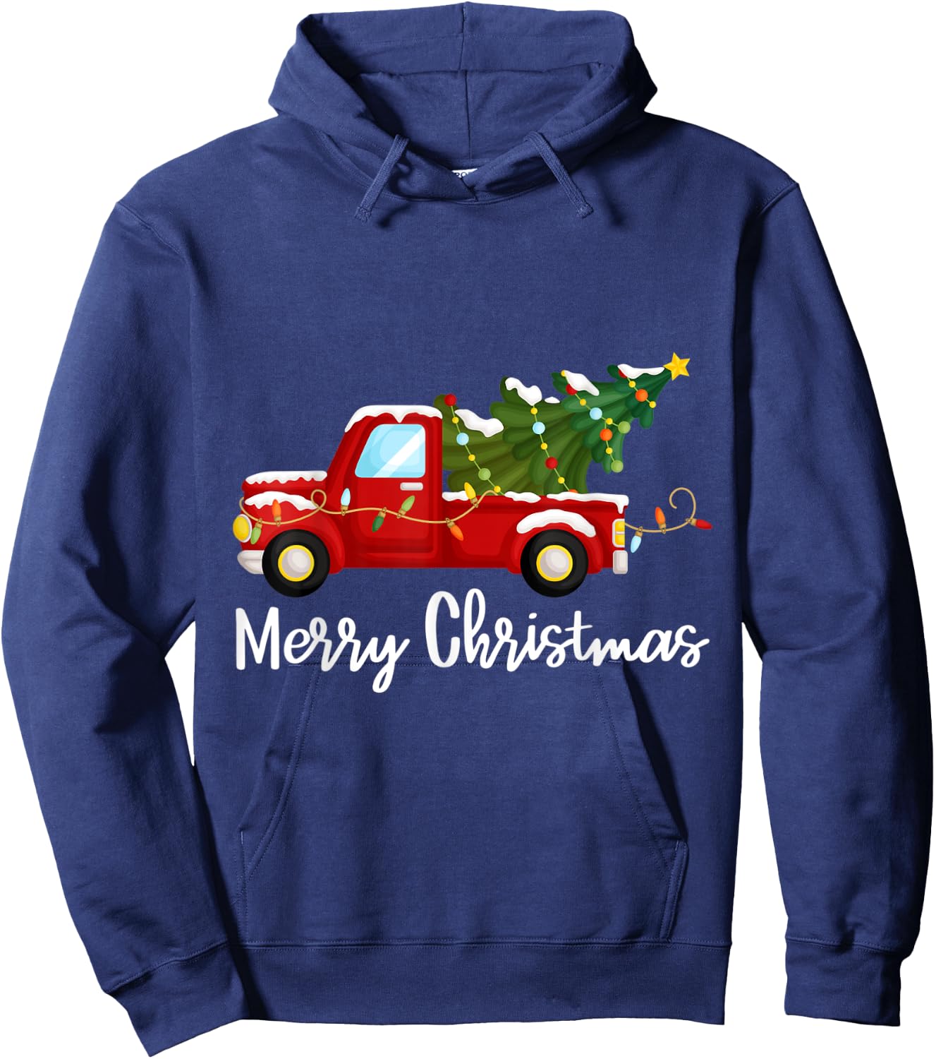 Vintage Wagon Christmas Tree Red Retro Farmer Truck Vacation Hoodie - Hoodie | Navy