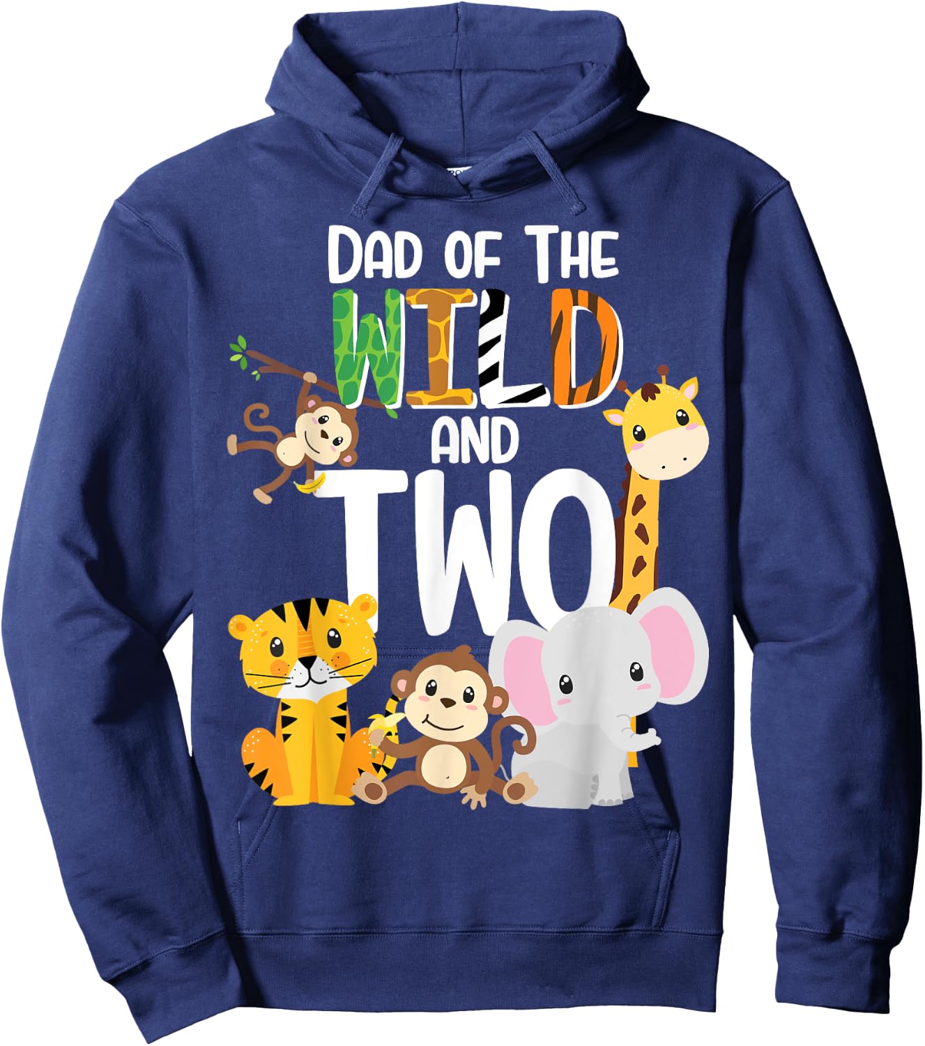 Dad of the Wild and Two Zoo Theme Birthday Safari Jungle Hoodie - Hoodie | Navy