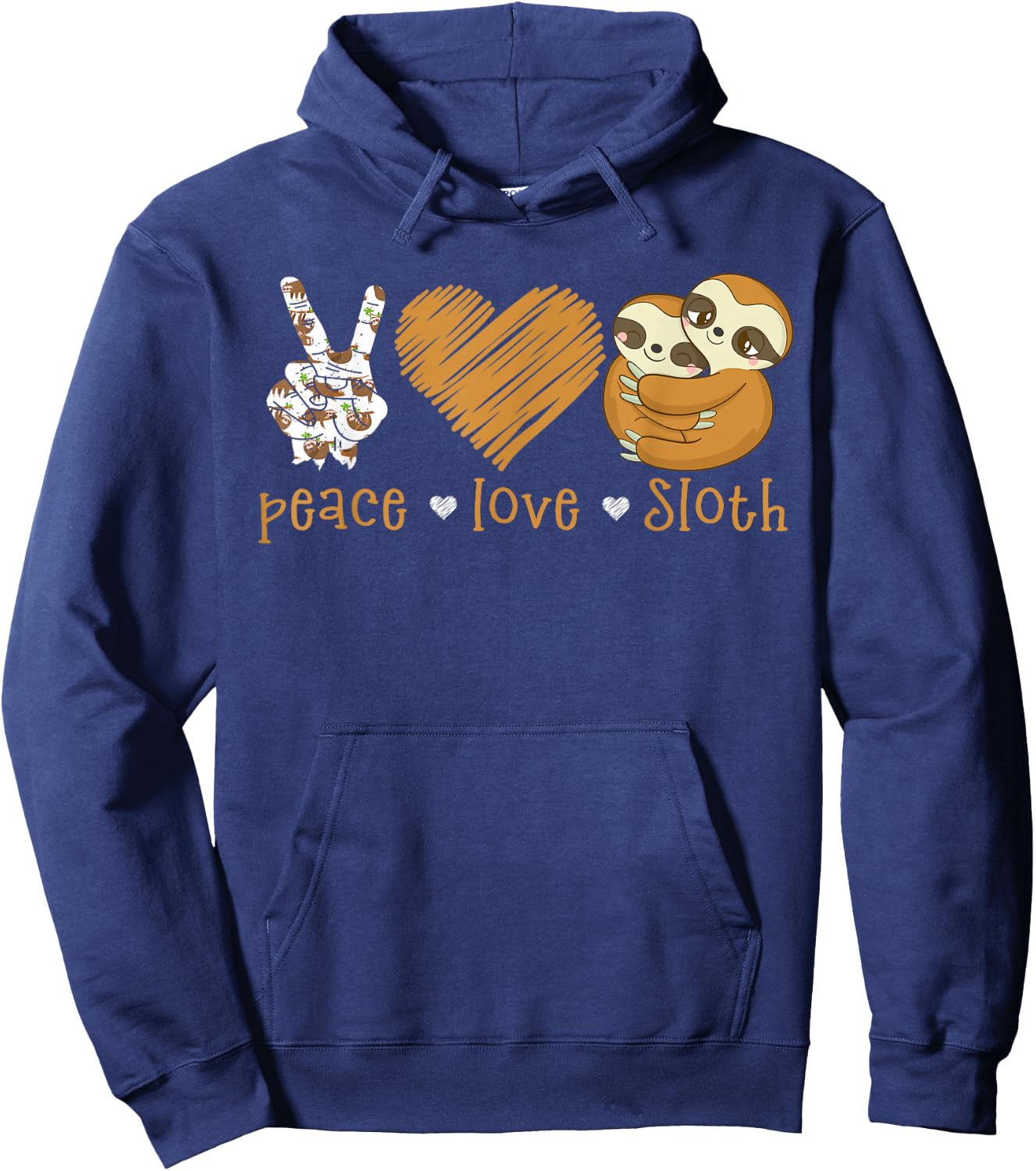 Peace Love Sloth Hand Sign Heart Sloth Lovers Hoodie - Hoodie | Navy