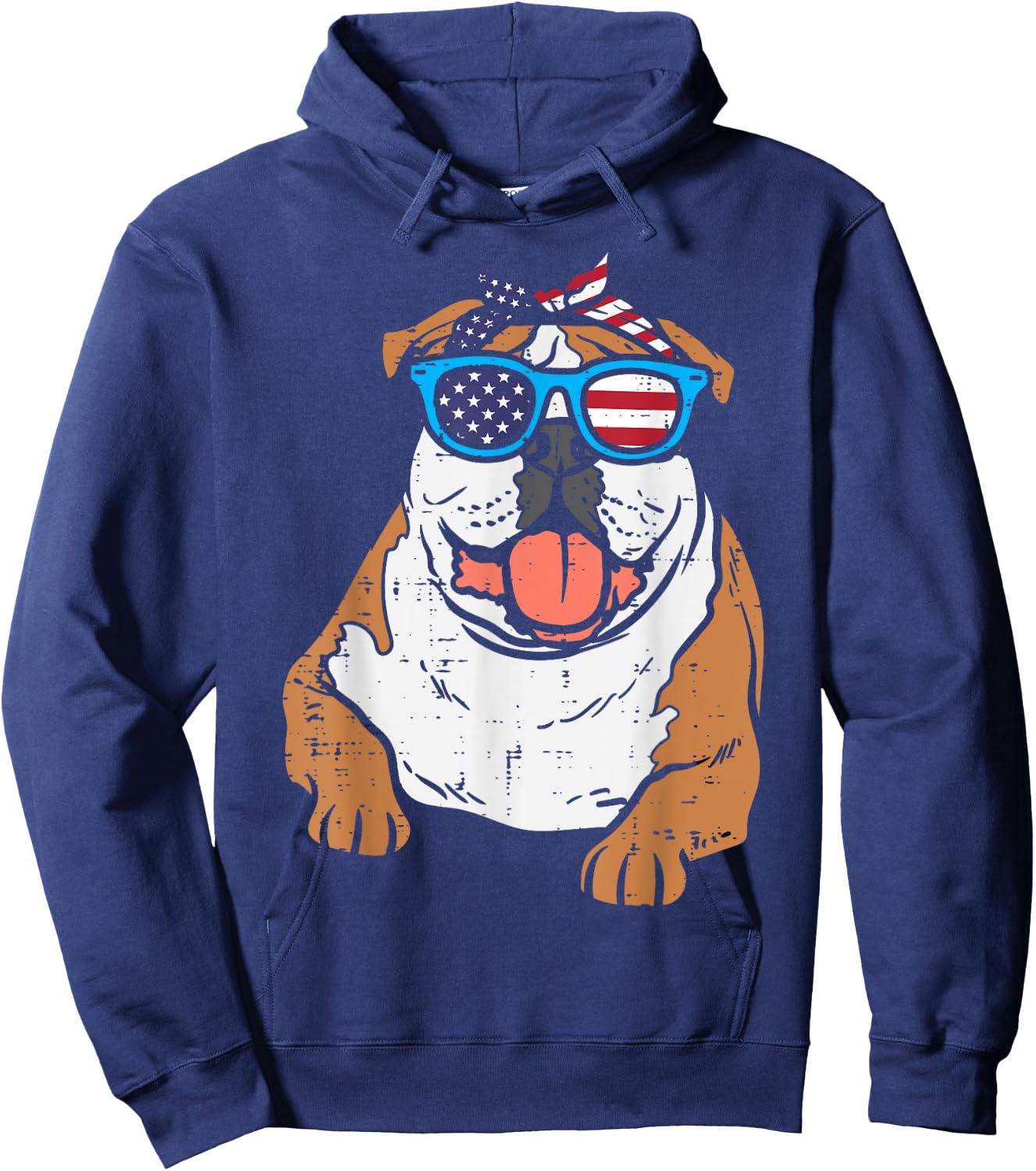 Bandana English Bulldog American USA 4th Of July Fourth Dog Kids Men Hoodie - Hoodie | Navy
