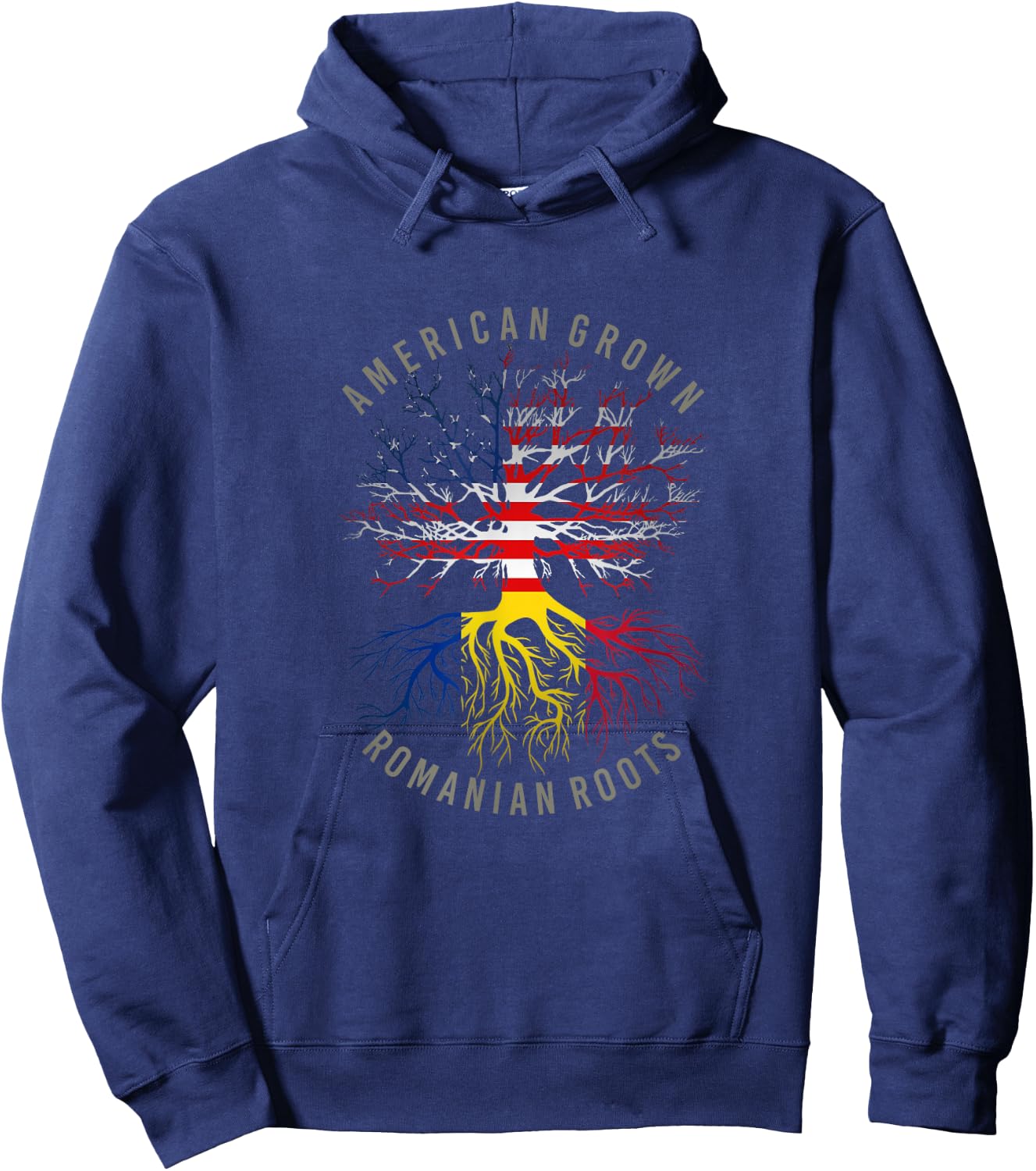 American Grown Romanian Roots USA Romania Flag Heritage Tree Hoodie - Hoodie | Navy