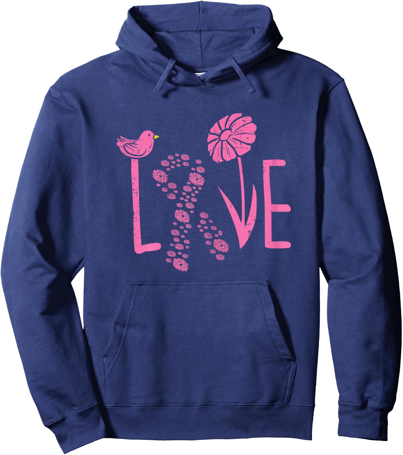 Love Pink Ribbon Flower Daisy Breast Cancer Awareness Gift Hoodie - Hoodie | Navy
