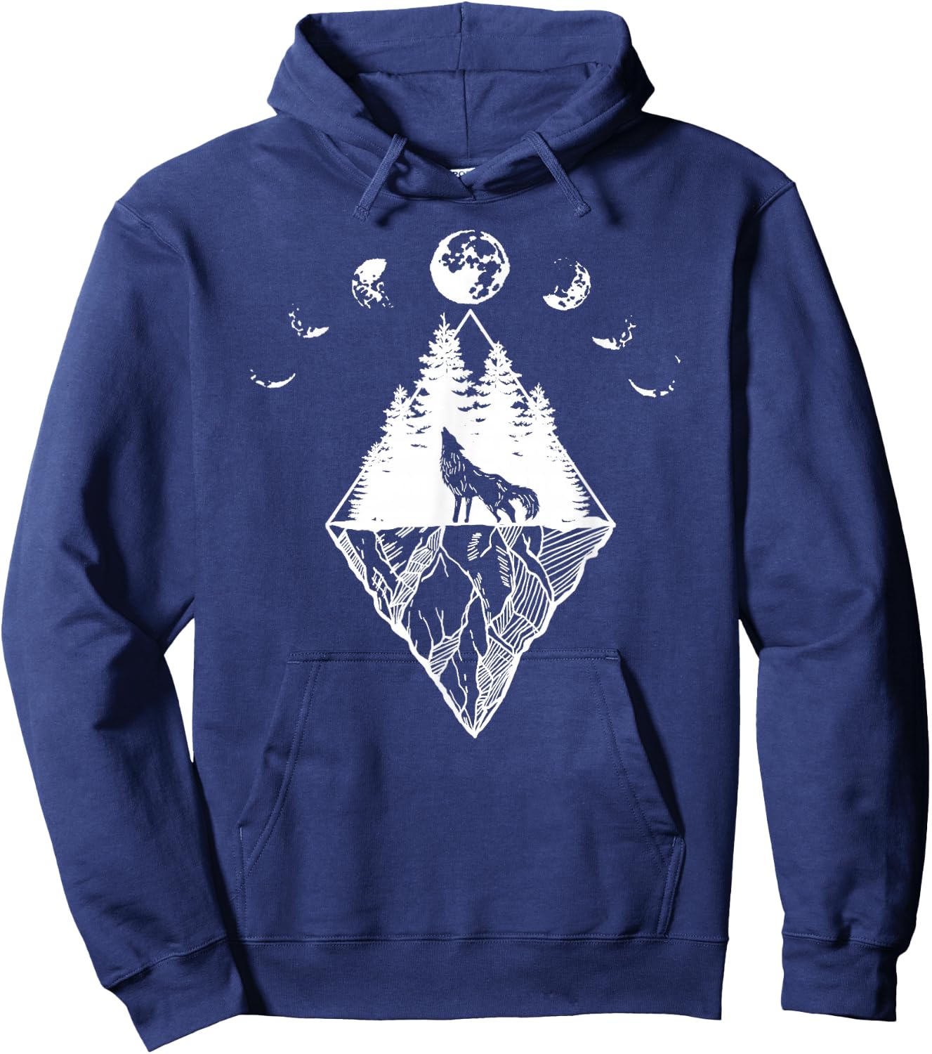 Howling Wolf Phases Of The Moon Hoodie - Hoodie | Navy