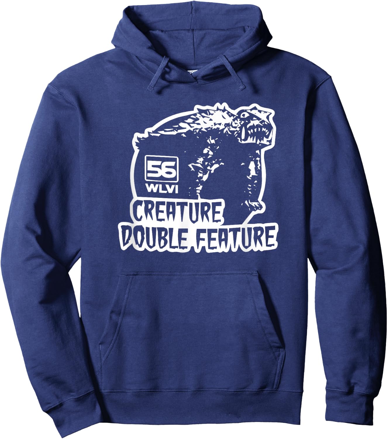 MRS- -Adults Retro Black Small Creature Double Feature 1970s Vintage Graphic Apparel Short Sleeve Hoodie - Hoodie | Navy