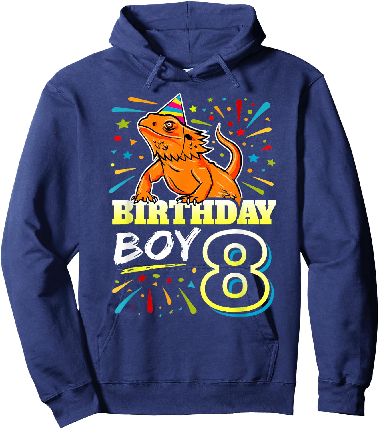 Bearded Dragon 8th Birthday Kids - Lizard 8 Year Old Boy Hoodie - Hoodie | Navy