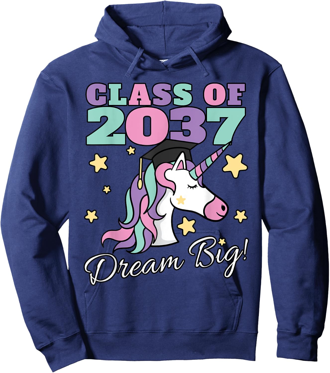 Girls Class of 2037 Magical Unicorn Graduation Cap Hoodie - Hoodie | Navy