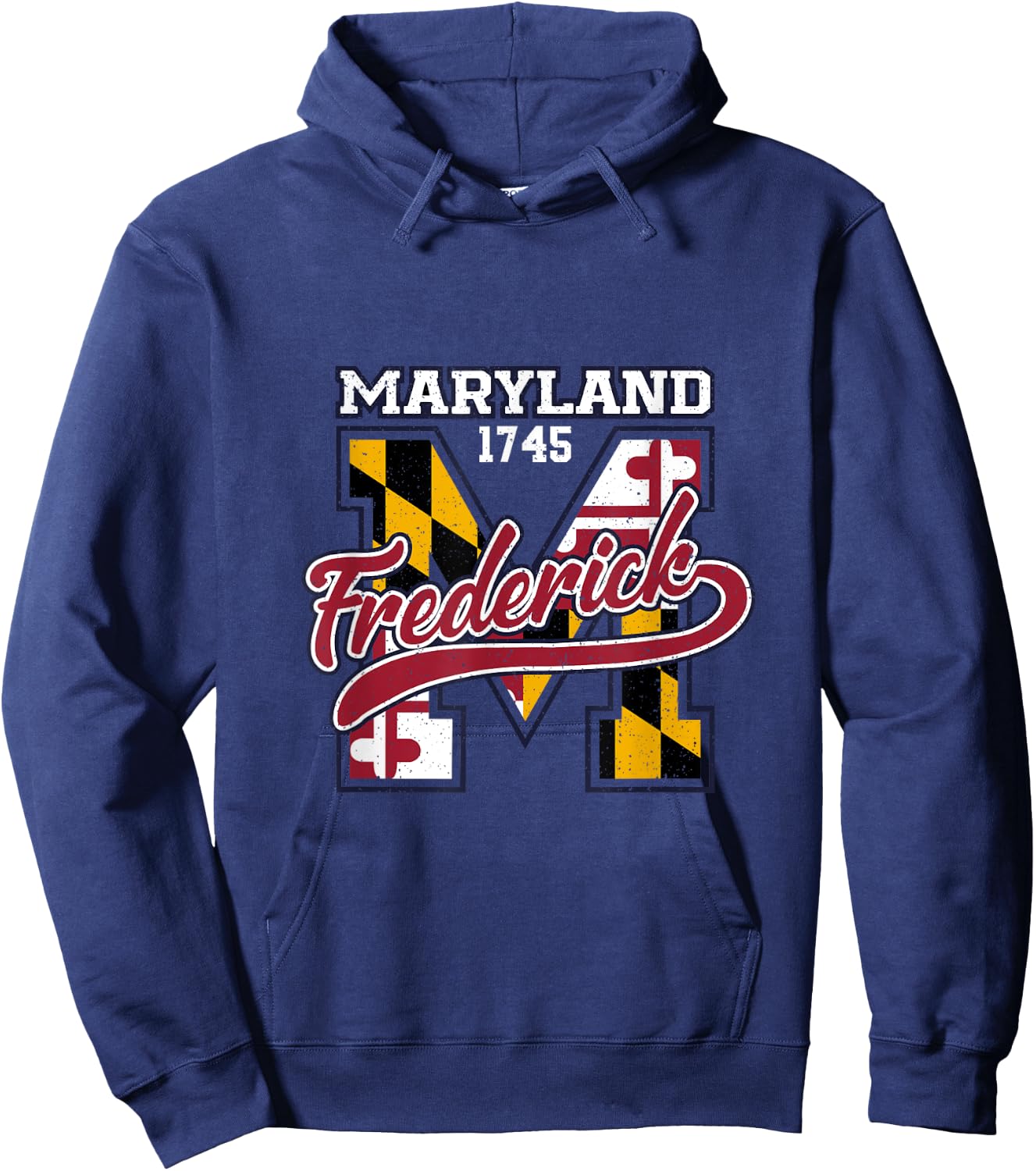 Frederick Maryland Flag Vintage Athletic Sport Varsity Style Hoodie - Hoodie | Navy