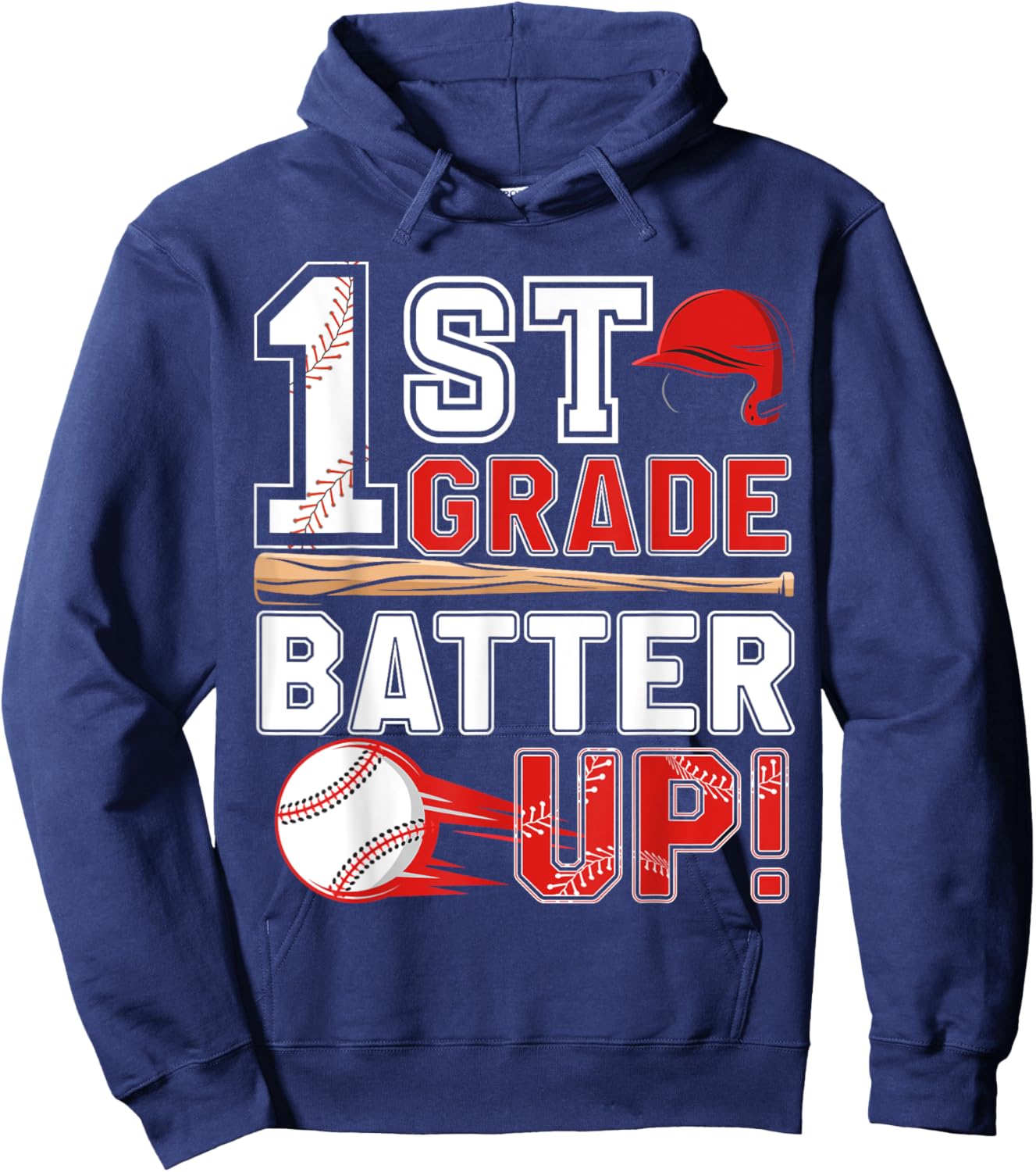 funny 1st Grade Batter Up Baseball First Day of School Hoodie - Hoodie | Navy