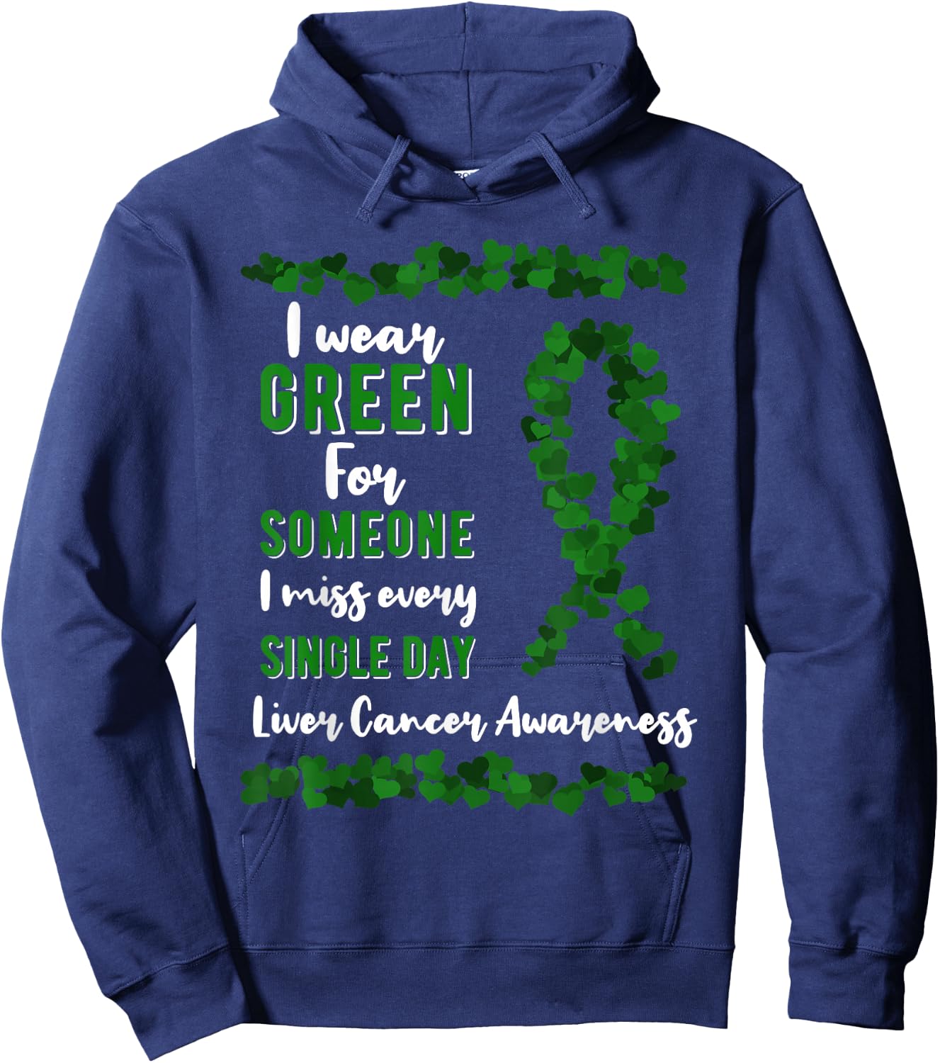 Liver Cancer Awareness Primary Hepatic Green Ribbon Jaundice Hoodie - Hoodie | Navy