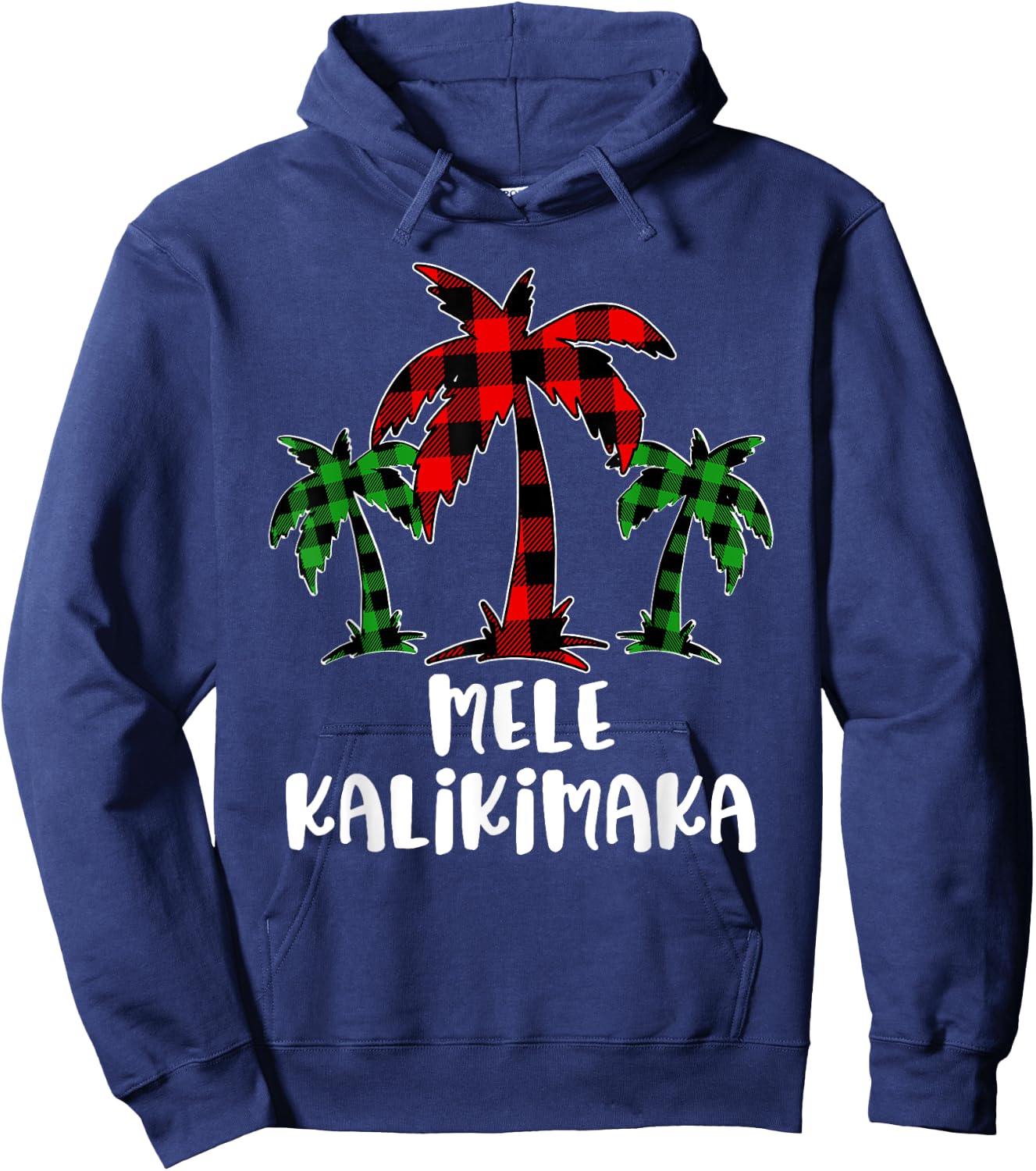 Mele Kalikimaka Palm Tree Hawaii Buffalo Plaid Christmas PJ Hoodie - Hoodie | Navy