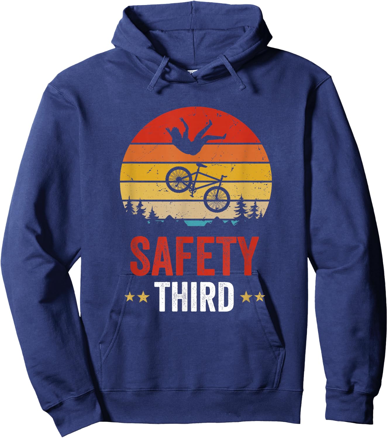 Safety Third Safety 3rd Stunt Crash Funny Mountain Bike Hoodie - Hoodie | Navy