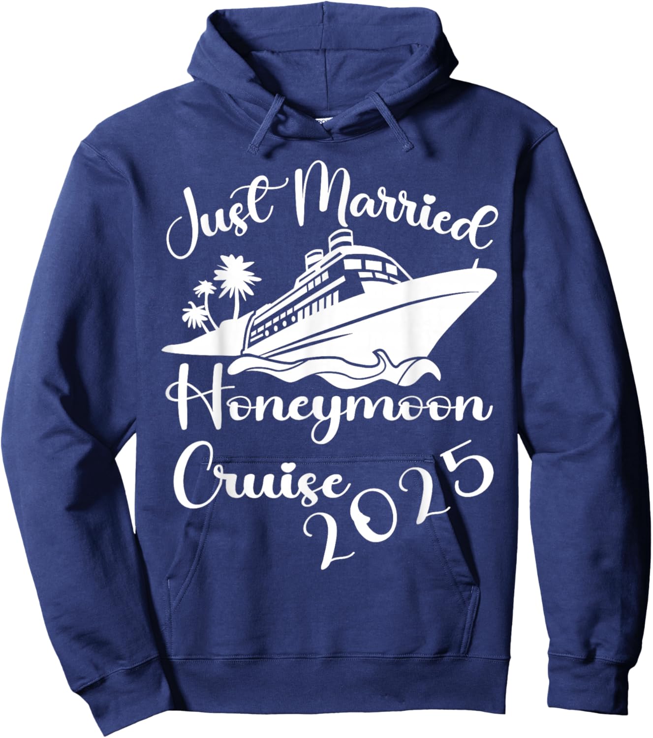 Just Married 2025 Wedding Rings Matching Couple Newlyweds Hoodie - Hoodie | Navy