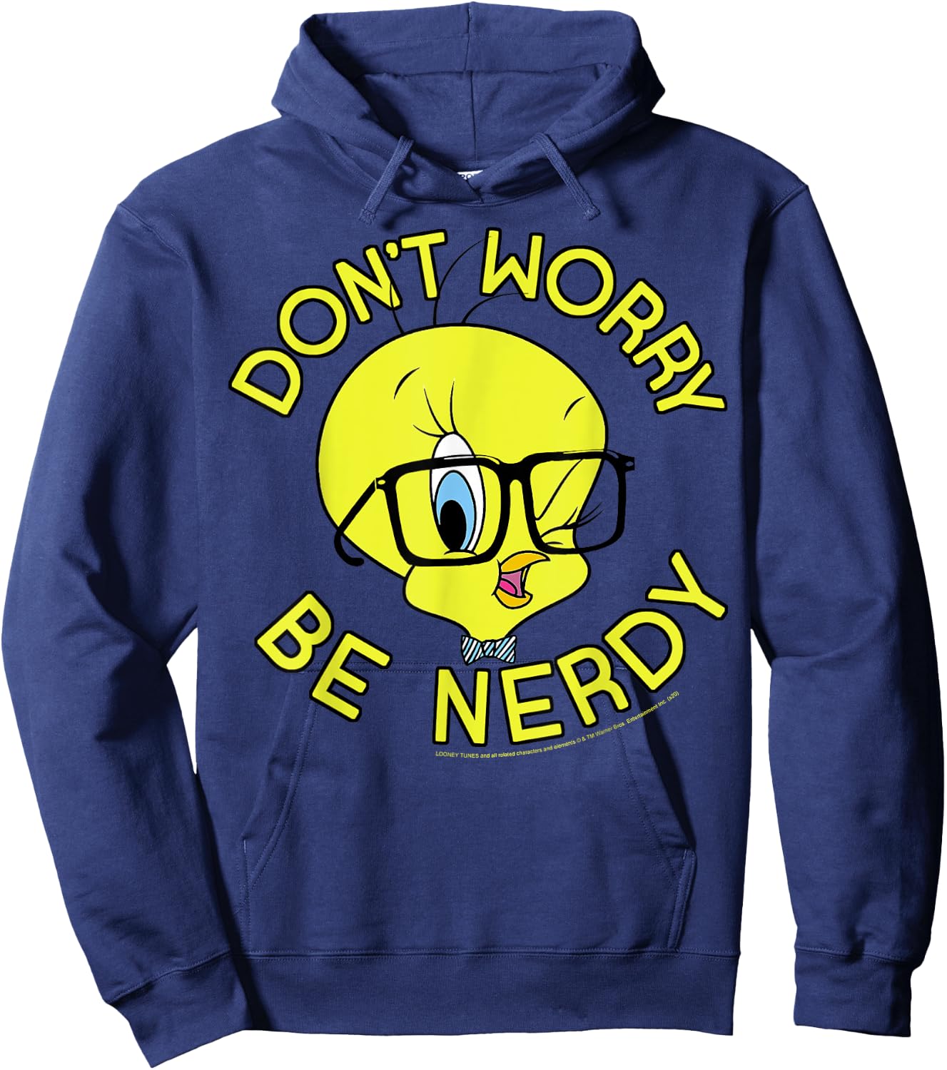 Looney Tunes Tweety Bird Don't Worry Be Nerdy Hoodie - Hoodie | Navy