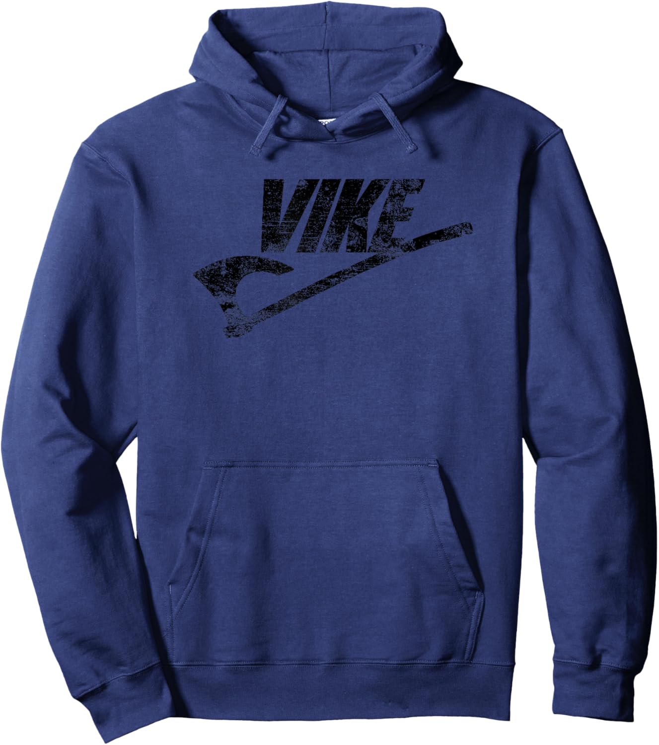 Vike Viking Battle Axe Funny Distressed Black Print Hoodie - Hoodie | Navy
