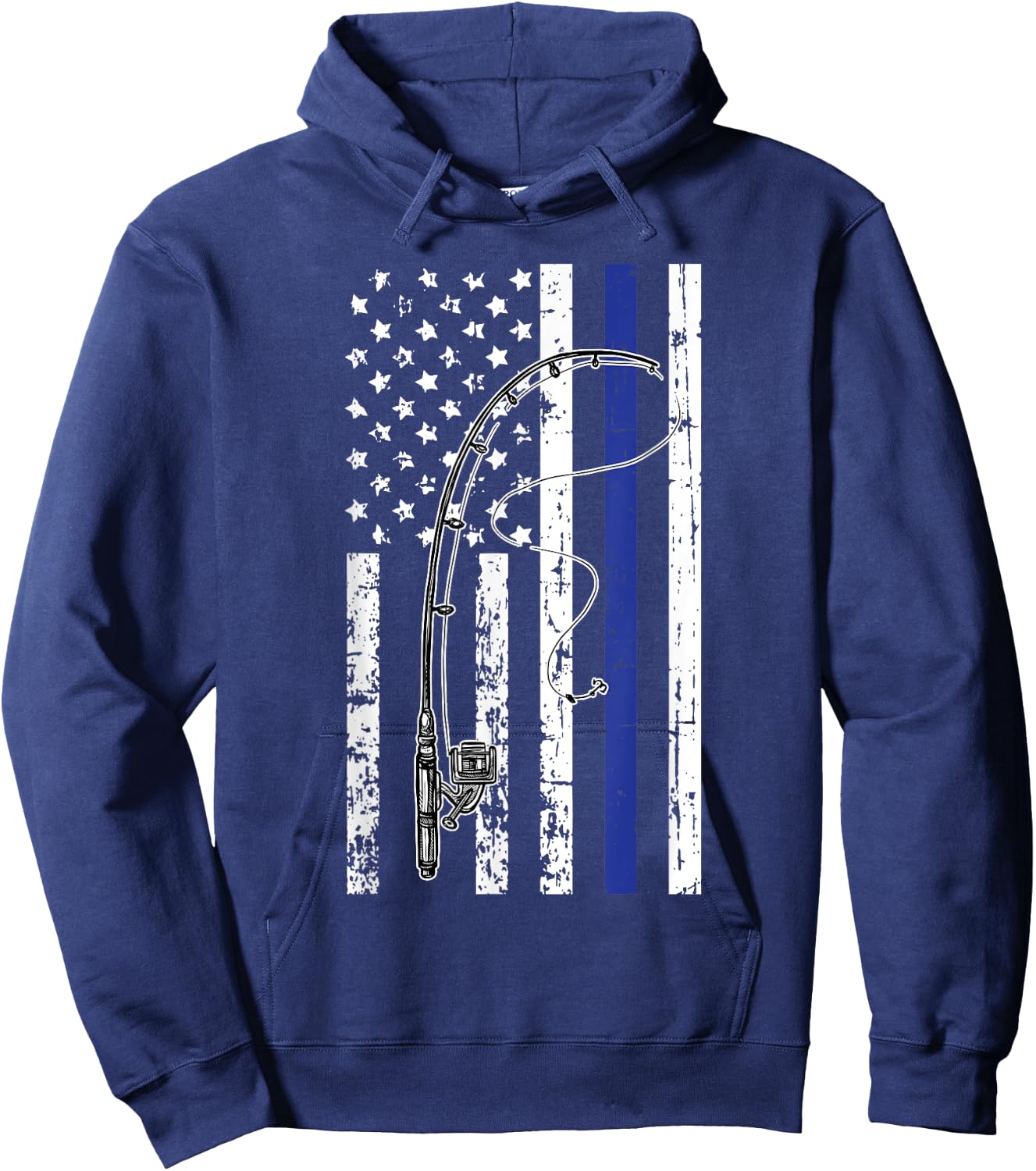American Flag Blue Line Fishing Cool Police Officer Gifts Hoodie - Hoodie | Navy