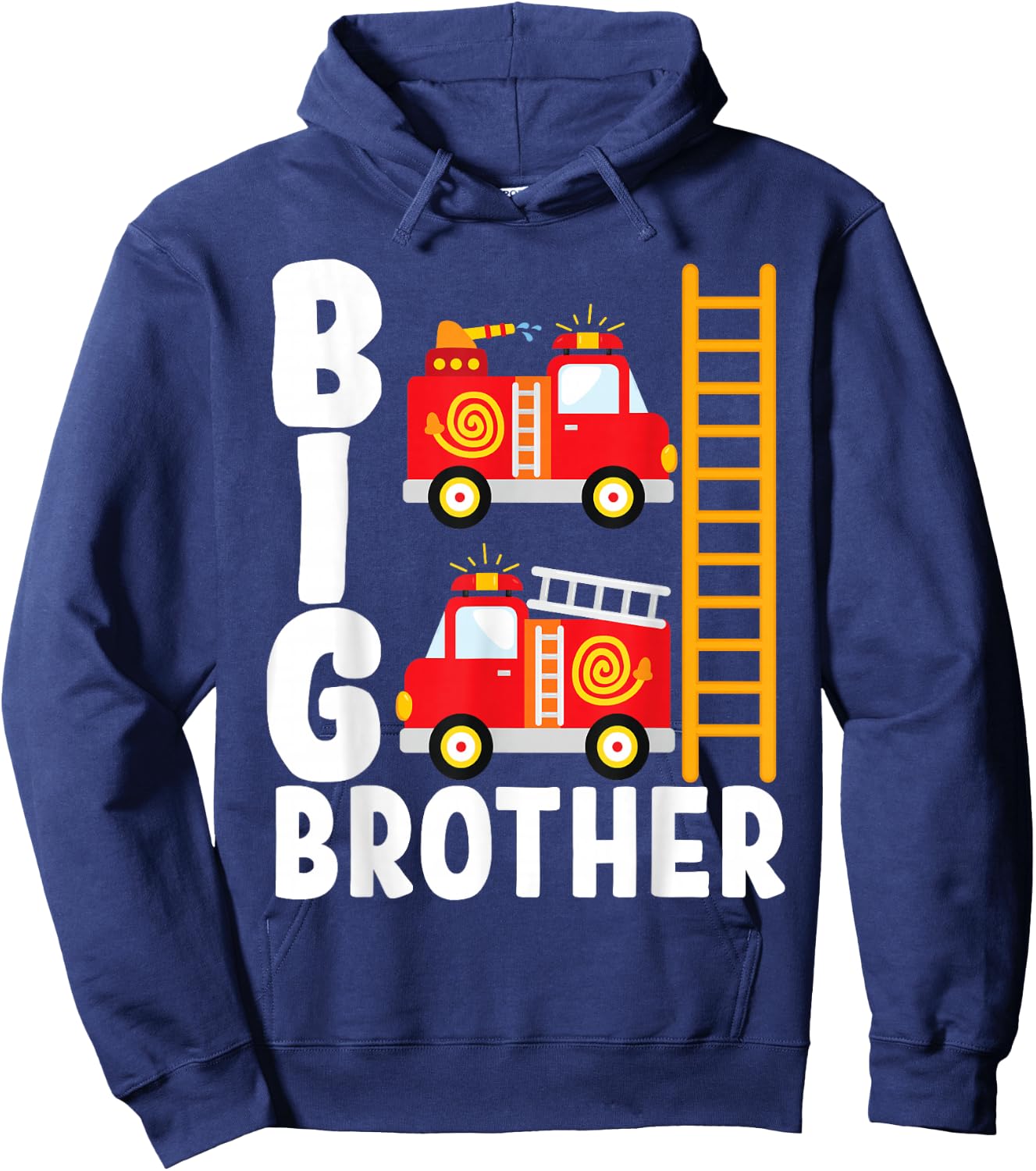 Boy's Fire Truck Fire Theme Big Brother Fire Engine Hoodie - Hoodie | Navy
