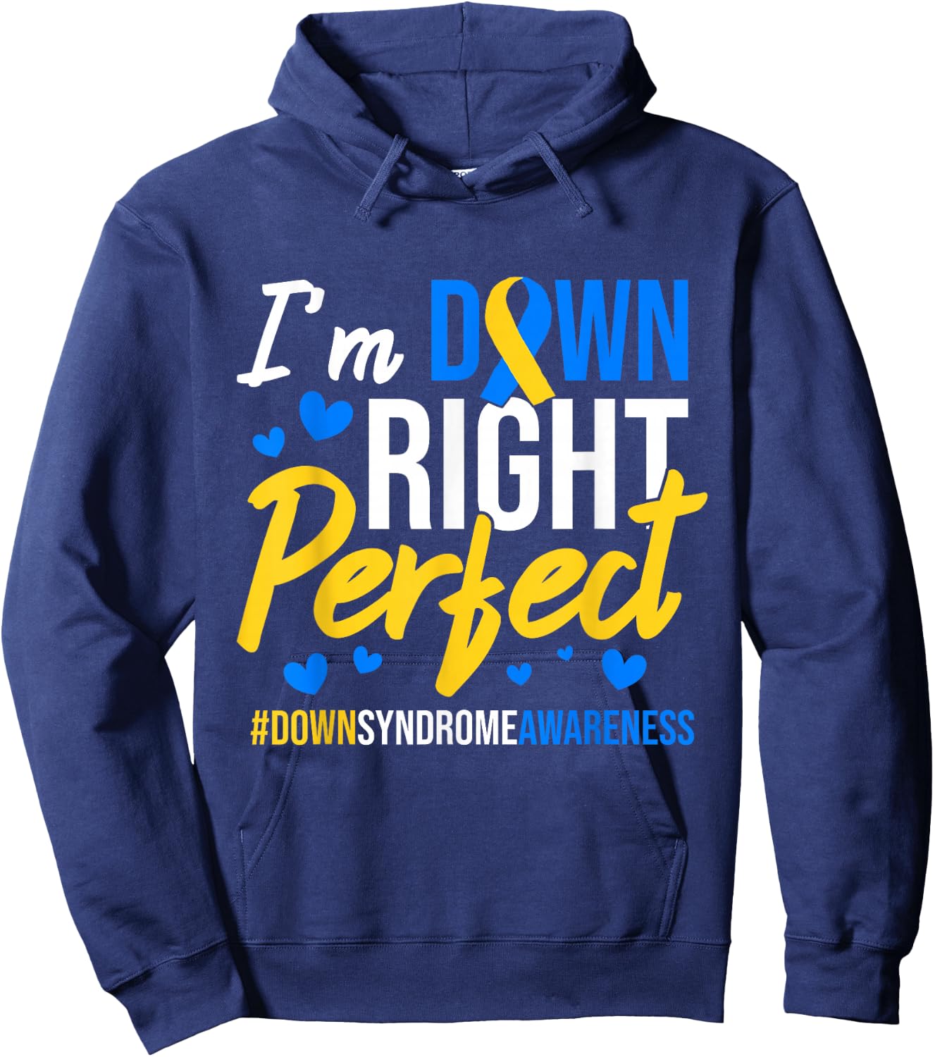 iRockstar Design Down Right Perfect World Down Syndrome Awareness Day Ribbon Black Small Hoodie - Hoodie | Navy
