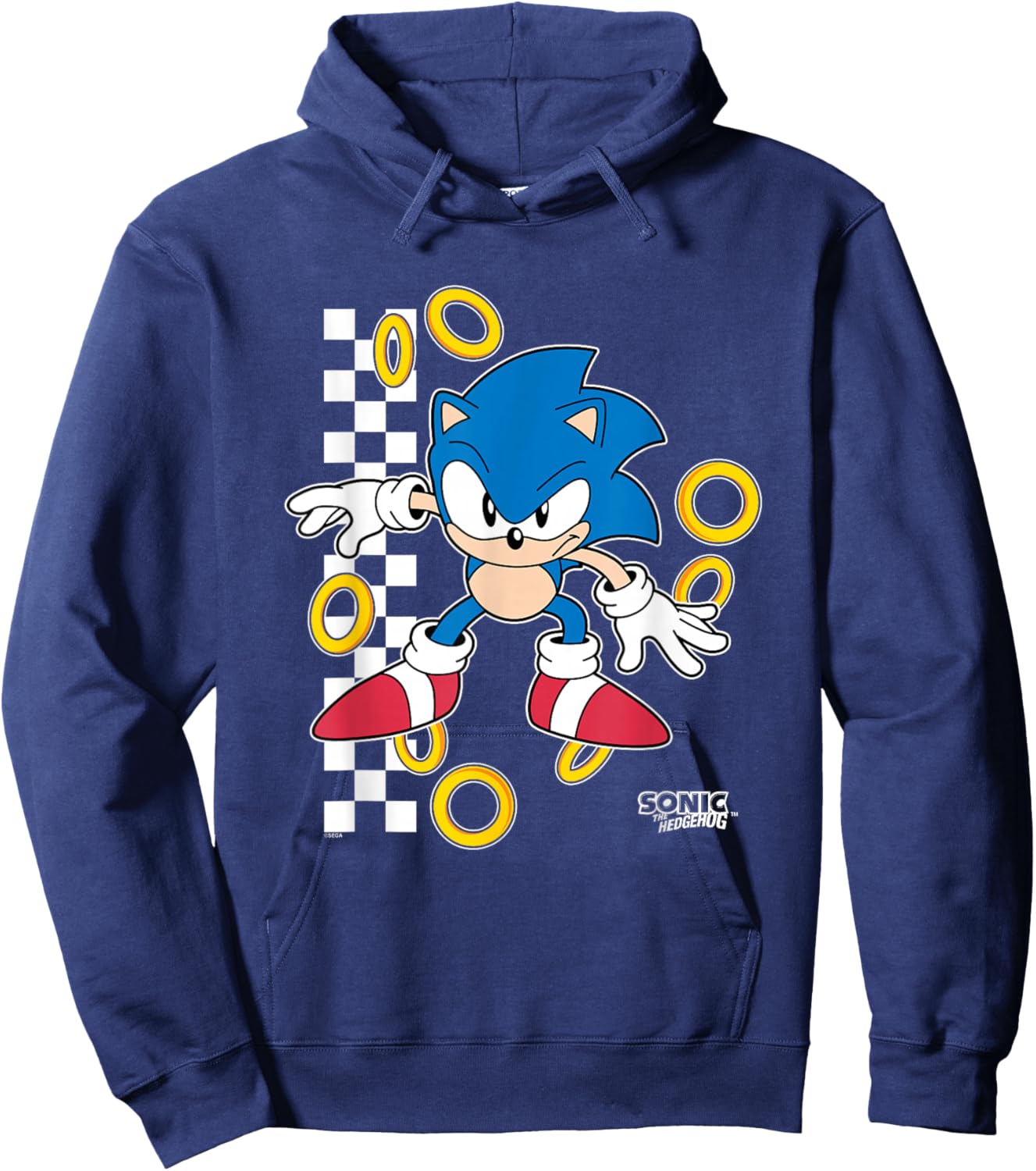 Sonic The Hedgehog Ready For Action Golden Rings Retro Shot Hoodie - Hoodie | Navy