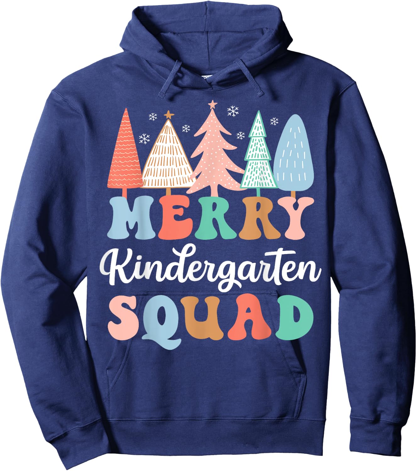 Merry Kindergarten Squad Teacher Kinder Crew Christmas Tree Hoodie - Hoodie | Navy
