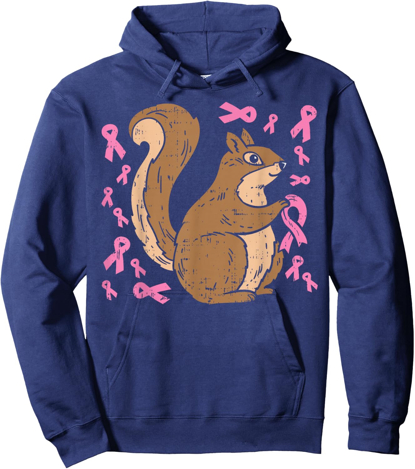 Squirrel Pink Ribbon Breasr Cancer Awareness Support Gift Hoodie - Hoodie | Navy