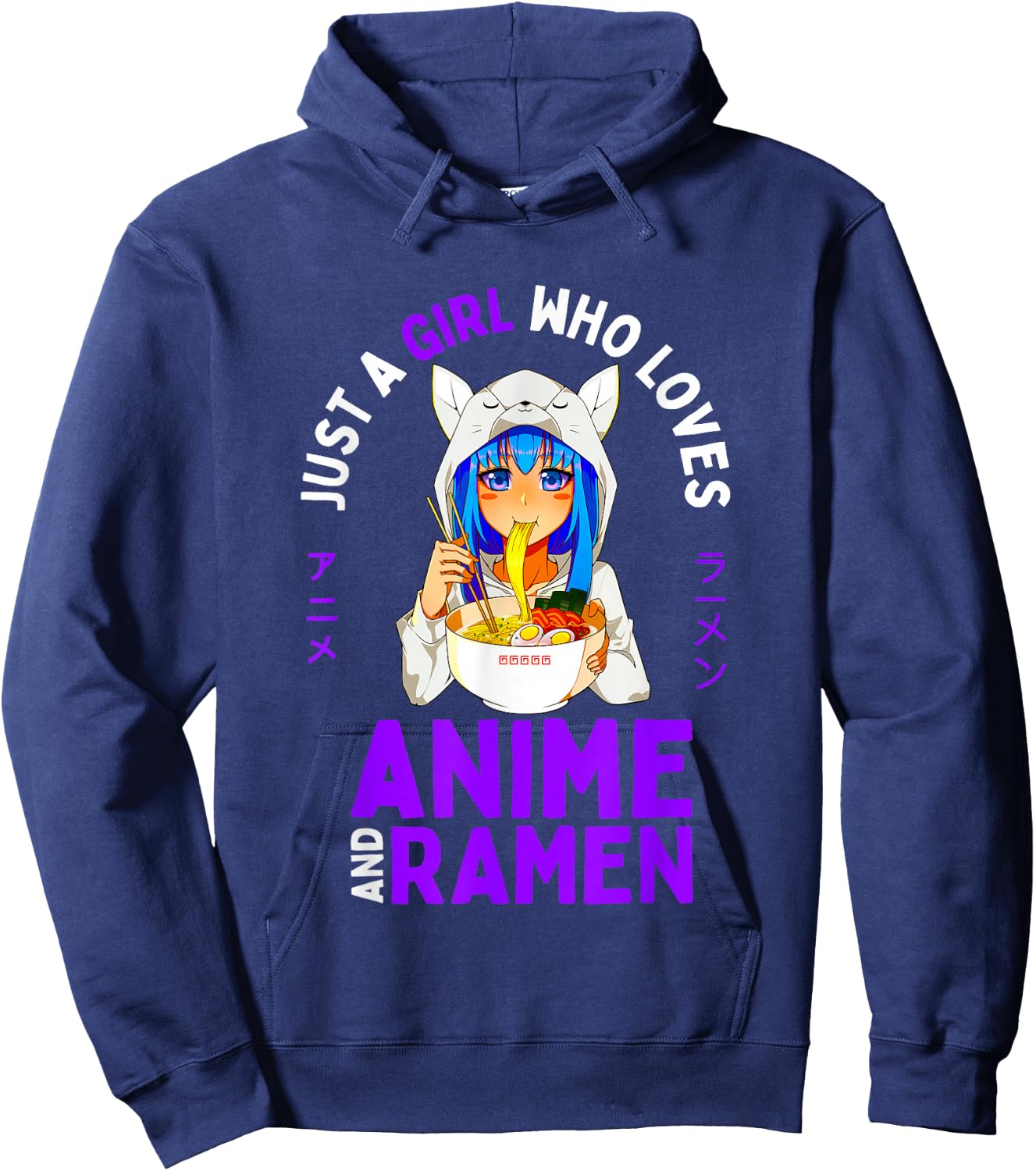 Just a Girl Who Loves Anime and Ramen Teen Girls Japan Merch Hoodie - Hoodie | Navy